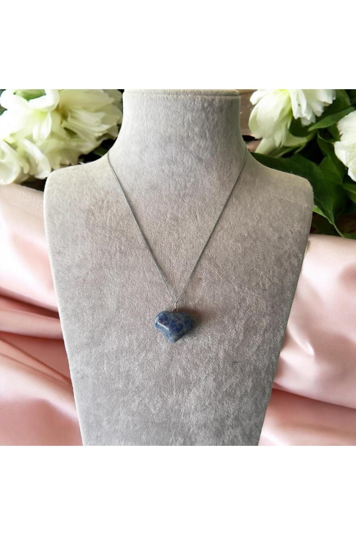 Kırmızı Sanat Evi Kalp Mavi Lapis Uçlu Doğal Taş Kolye