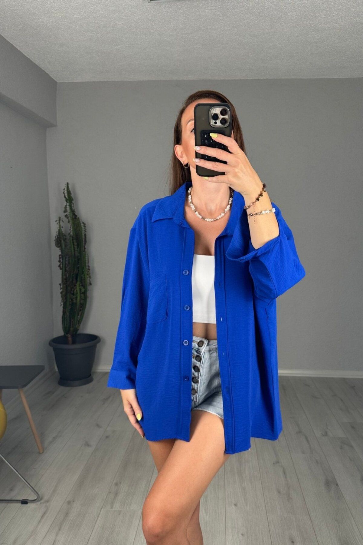 lady special Kadın Ayrobin Oversize Cepli Gömlek
