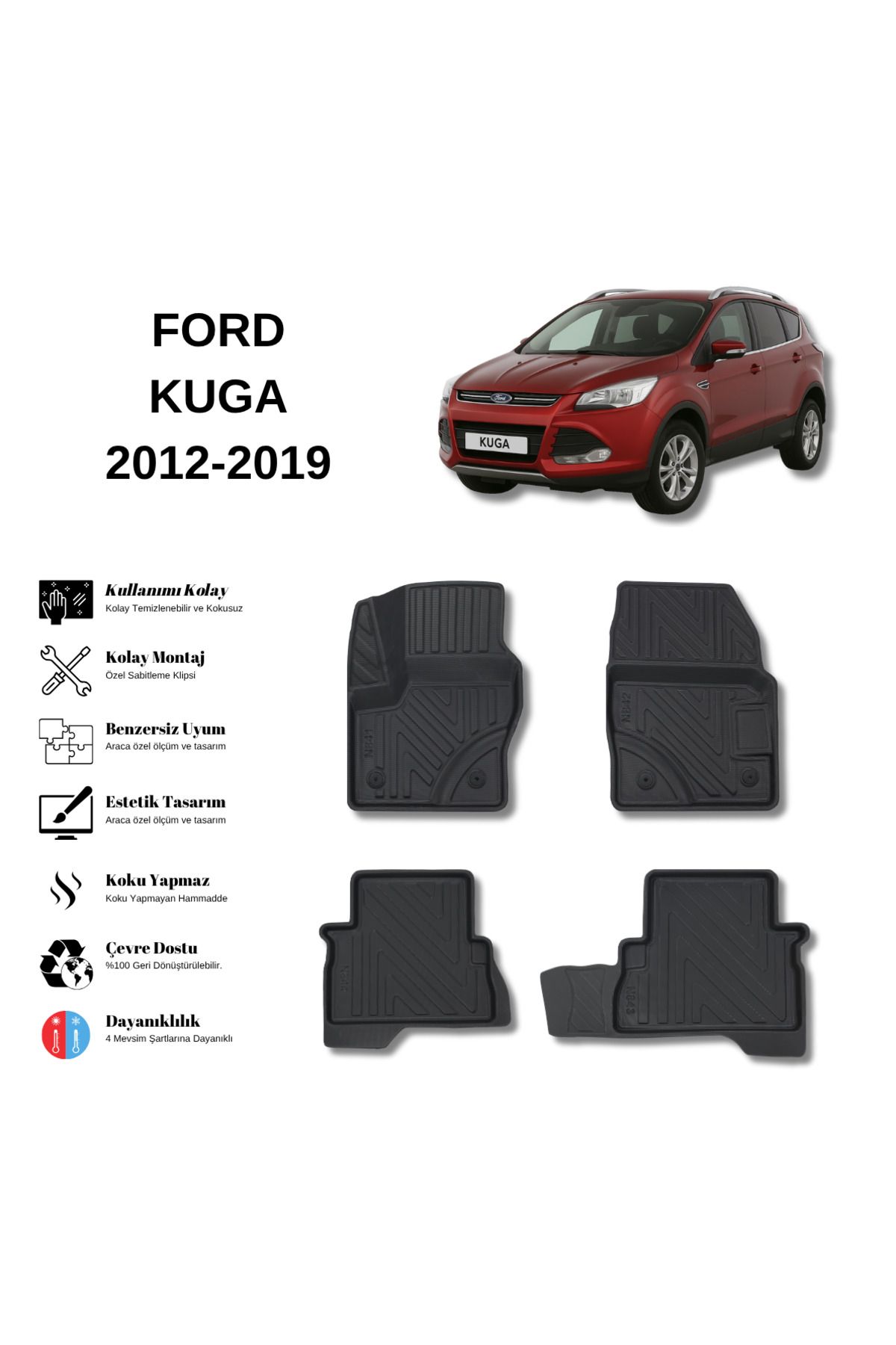 AutoWeller Ford Kuga 2012-2019 3D Havuzlu Oto Paspas