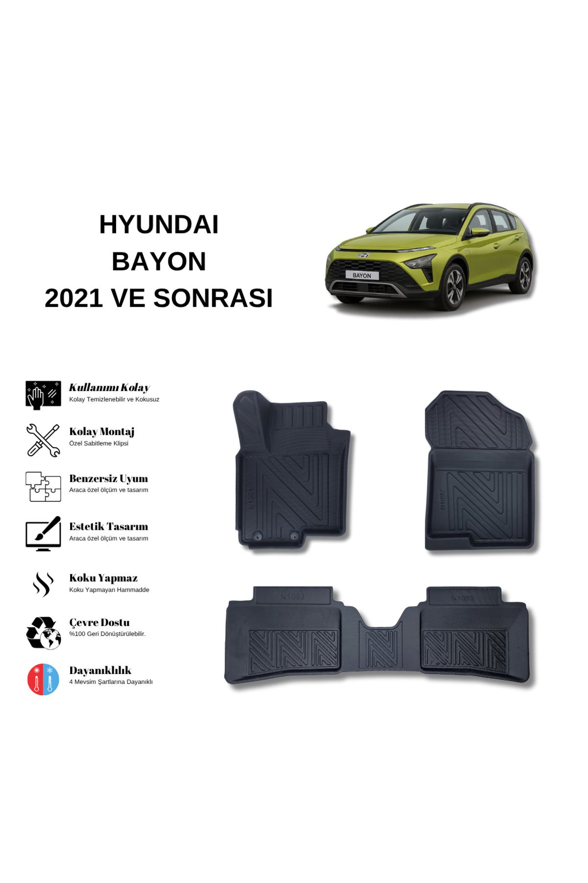 AutoWeller Hyundai Bayon 2021 ve Sonrası 3D Havuzlu Oto Paspas
