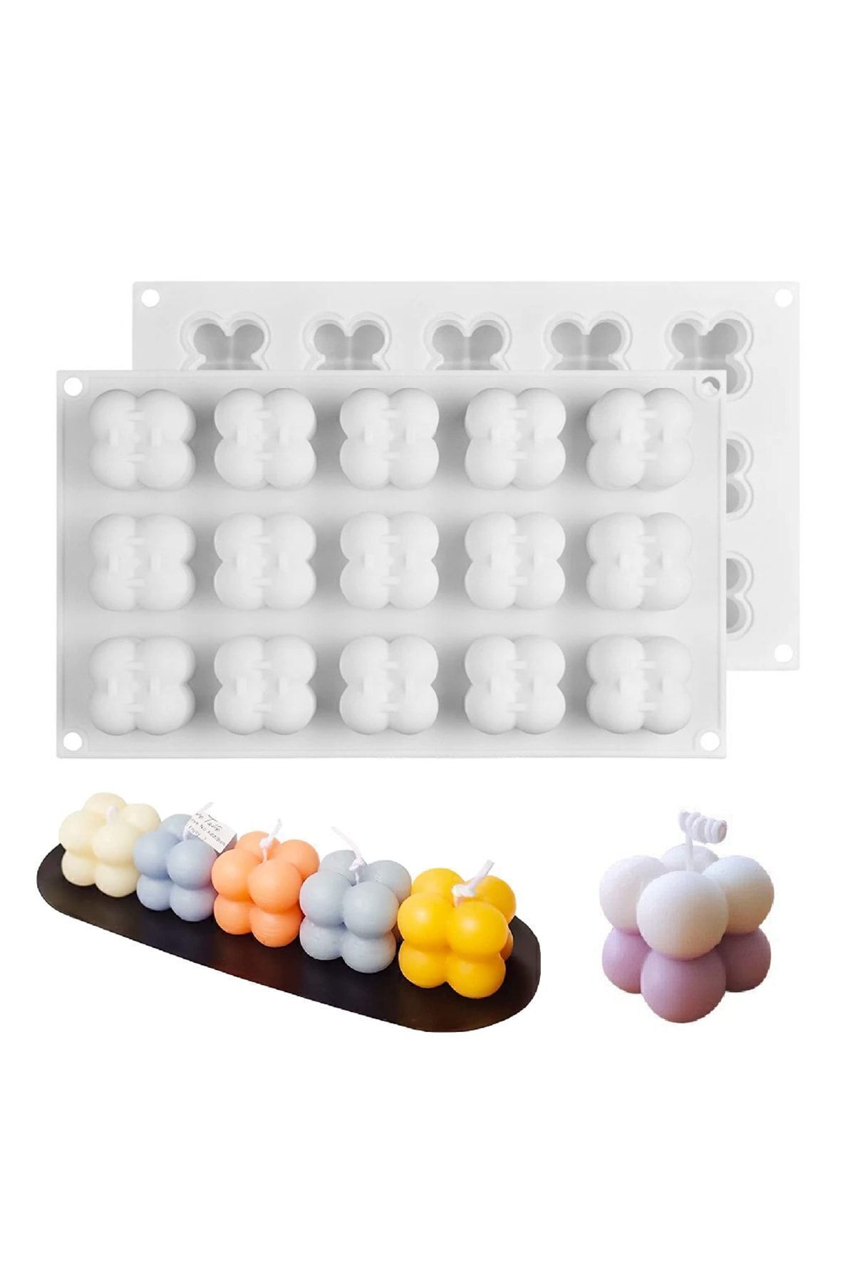 DEKORANLA 3D Mini Çoklu Baloncuk Silikon Kalıp, 15'li, Beyaz, Kek ve Sabun Yapımı için