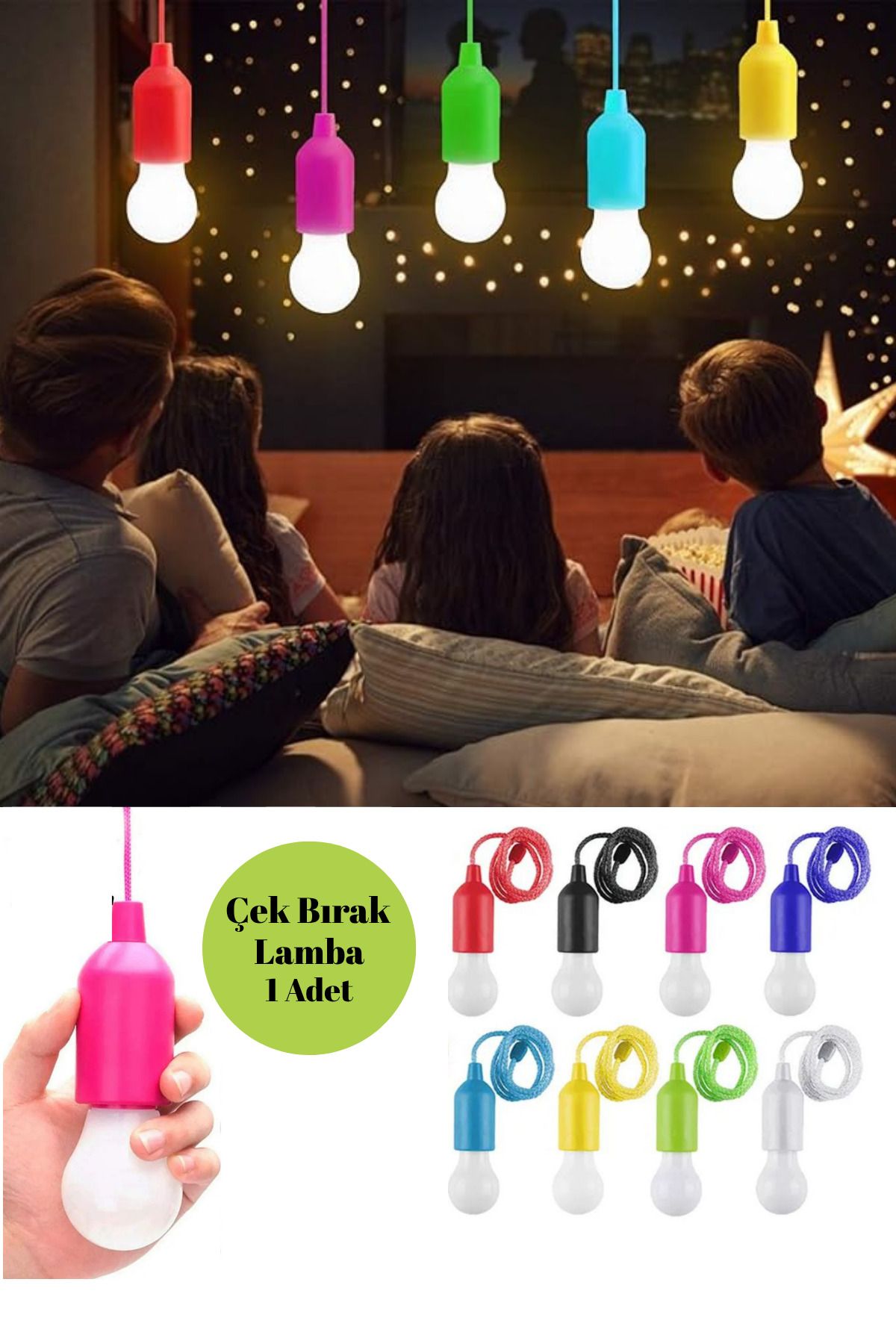 Shopura Pilli Çek Bırak Ipli Asılabilir Taşınabilir Ampül Kamp Lambası Çadır Led Işıldak