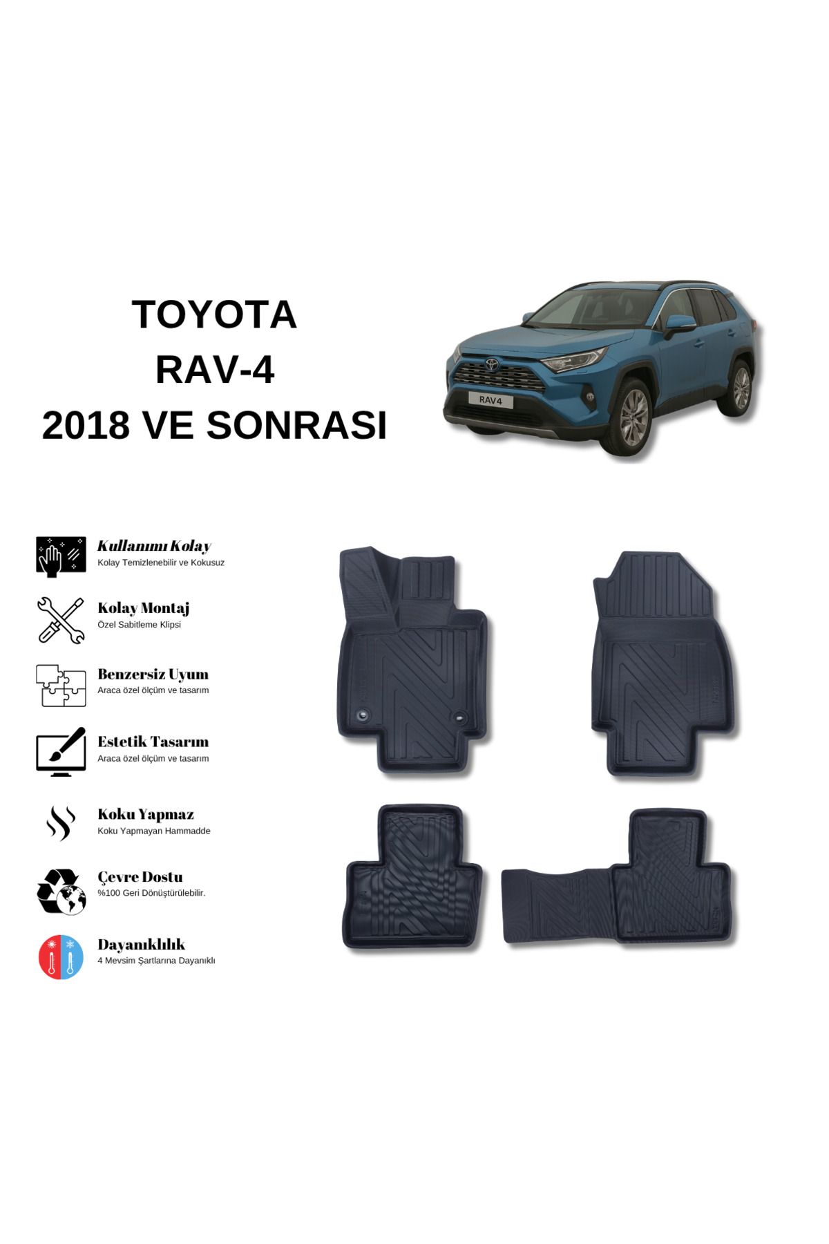 AutoWeller Toyota Rav4 2018 ve Sonrası 3D Havuzlu Oto Paspas