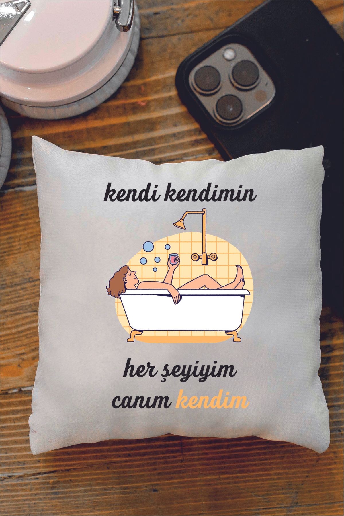 Teknograf "Canım Kendim" Küvet Tasarımlı Motivasyon Yastığı - 15 cm Masaüstü Dekor