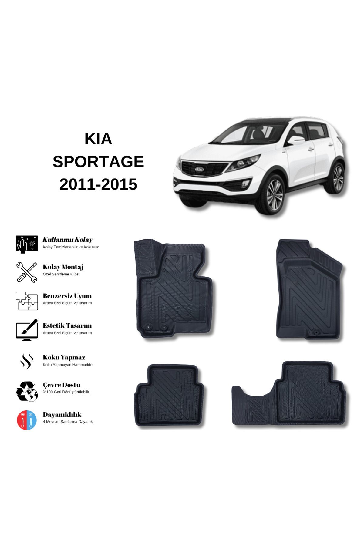 AutoWeller Kia Sportage 2011-2015 3D Havuzlu Oto Paspas