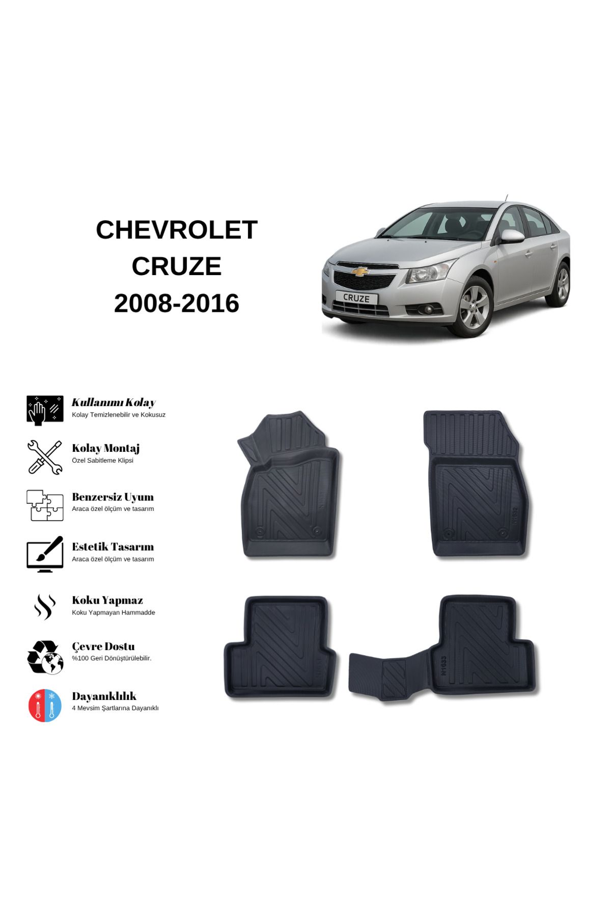 AutoWeller Chevrolet Cruze 2008-2016 3D Havuzlu Oto Paspas