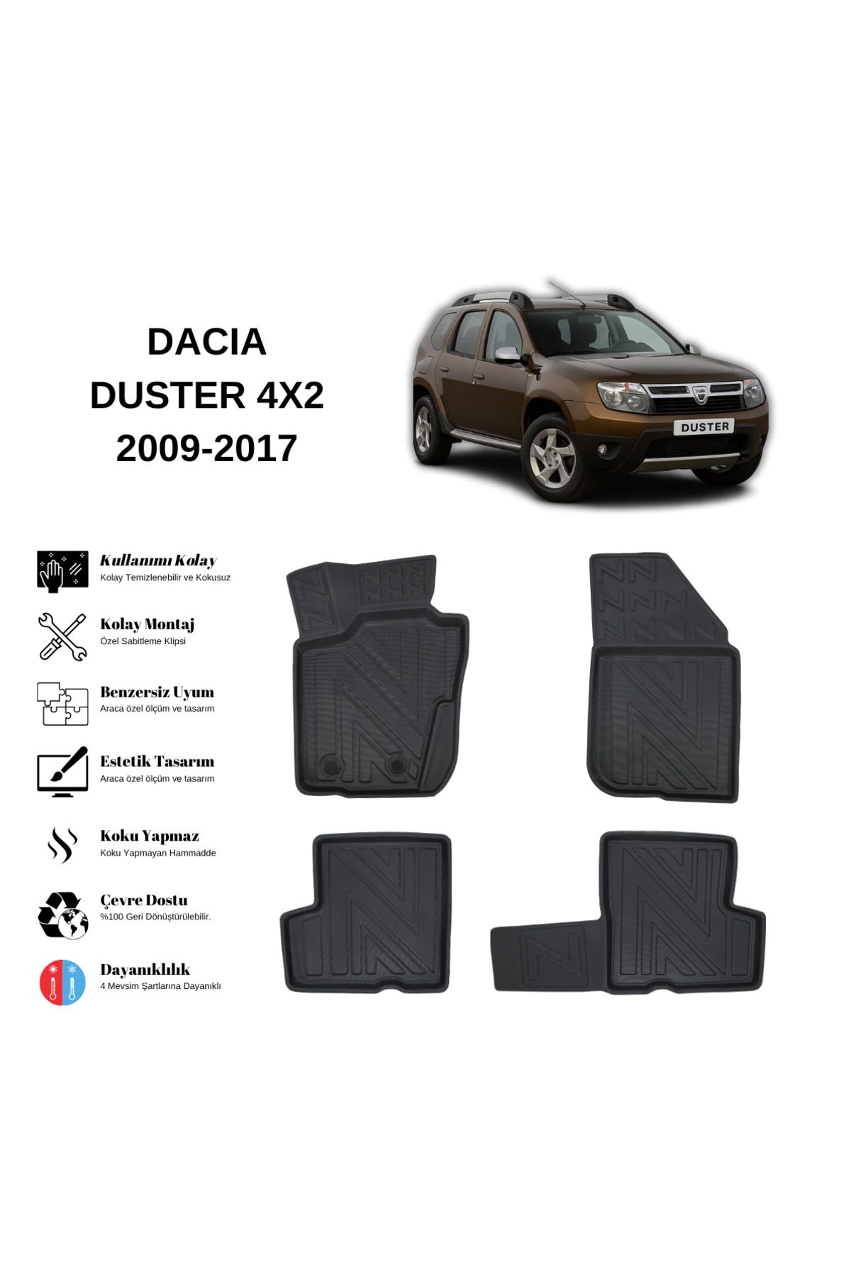 AutoWeller Dacia Duster 4x2 2009-2017 3D Havuzlu Oto Paspas