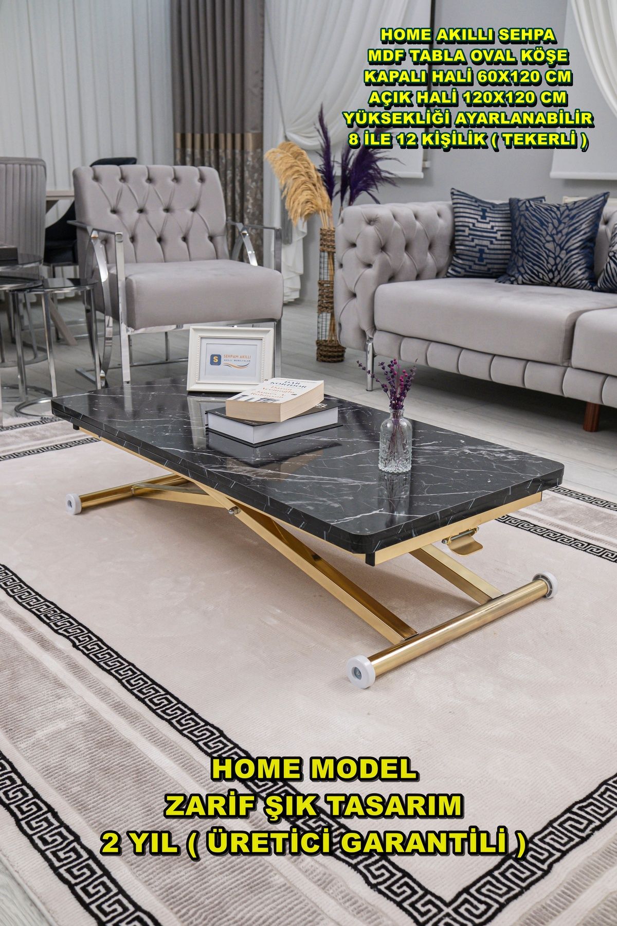 SEHPAM AKILLI Akıllı Sehpa Home Üst Tabla Mdf Alt Mekanizma Gold Kaplama