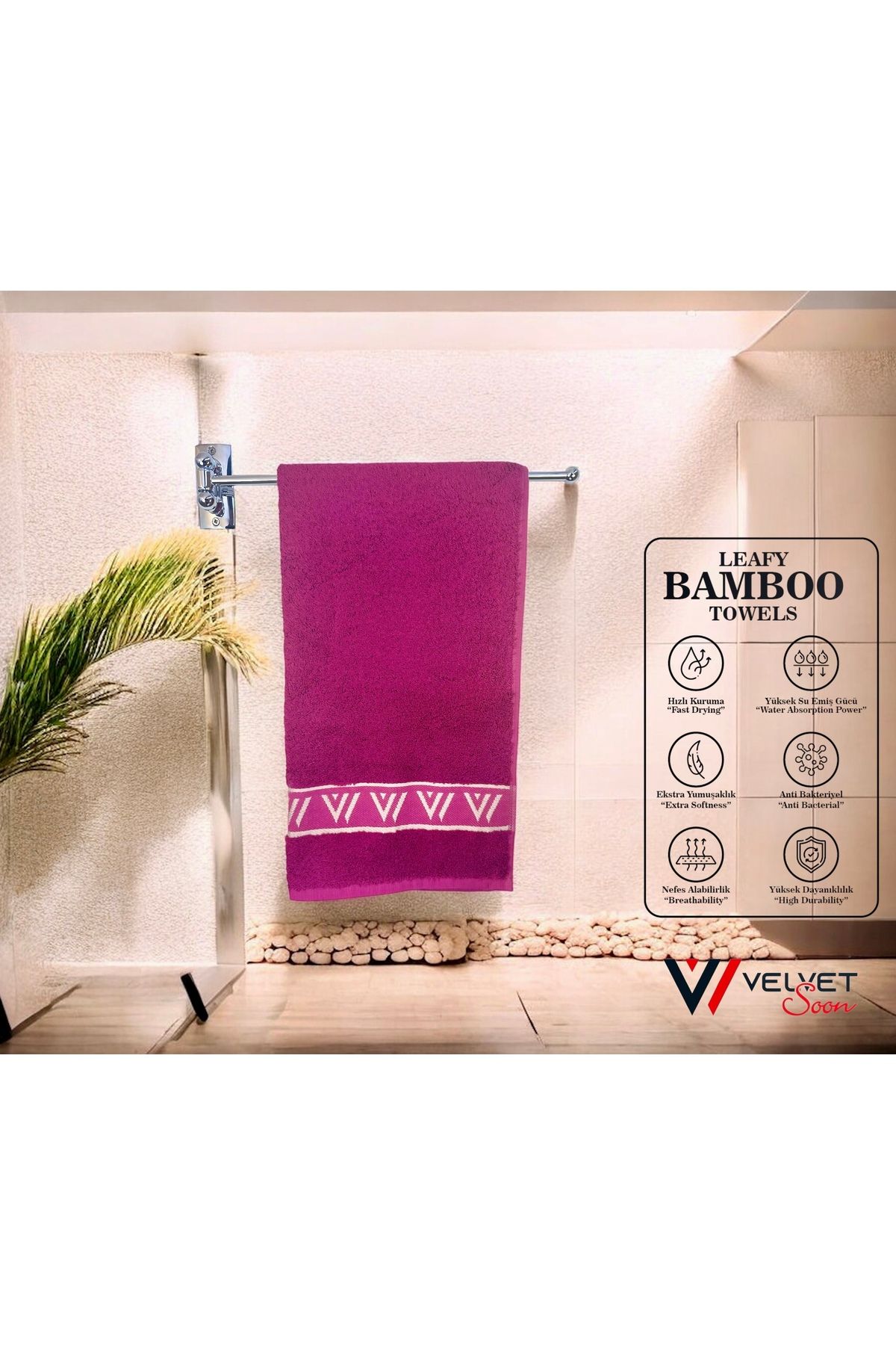 Velvet Soon Bambu Bordo V Bordür 50x90 El Ve Yüz Havlusu