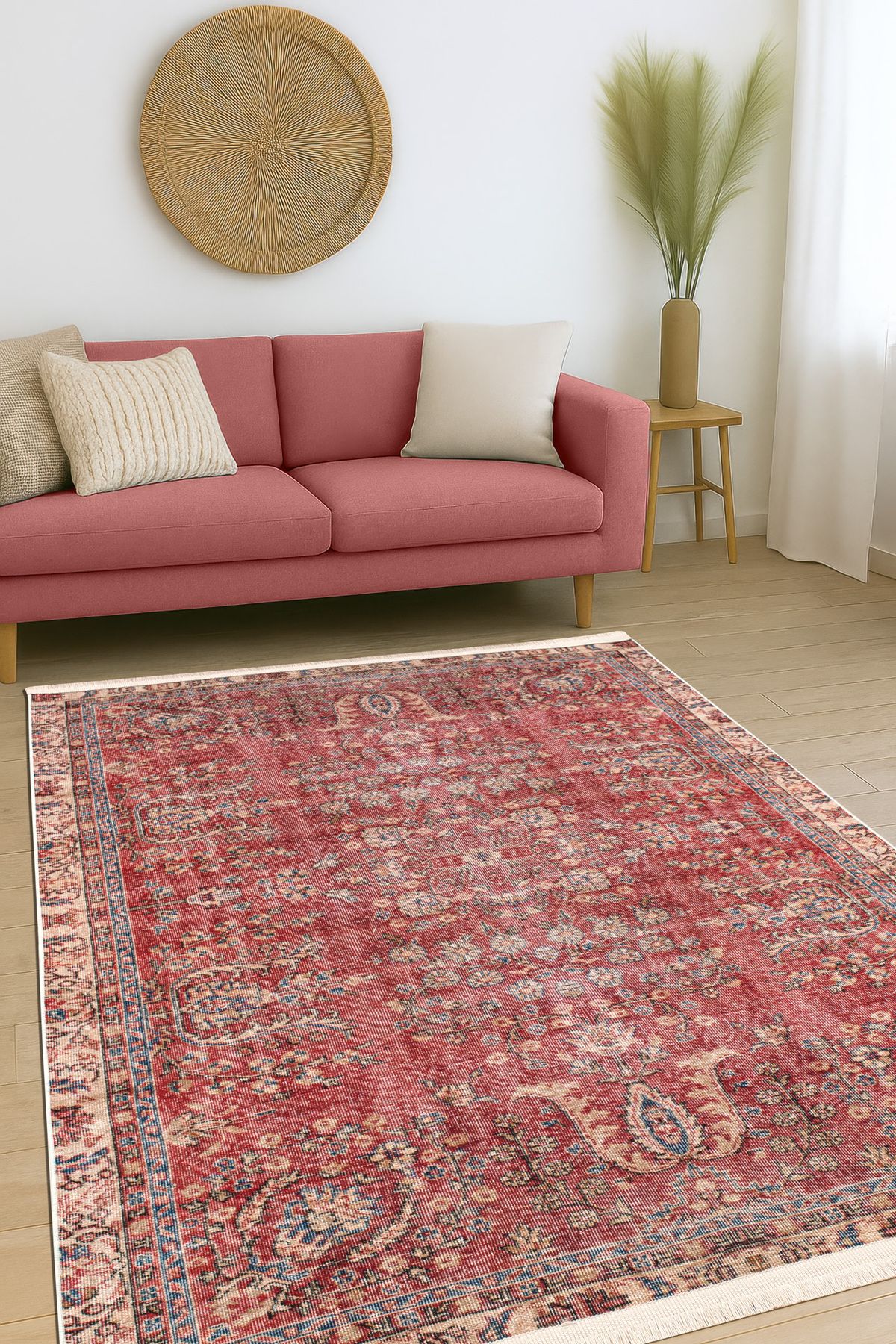 Massilia Home Sahra Halı Makinede Yıkanabilir Dokuma Şönil Kilim Etnik Eskitme Desen Vintage Ev Oda Halısı
