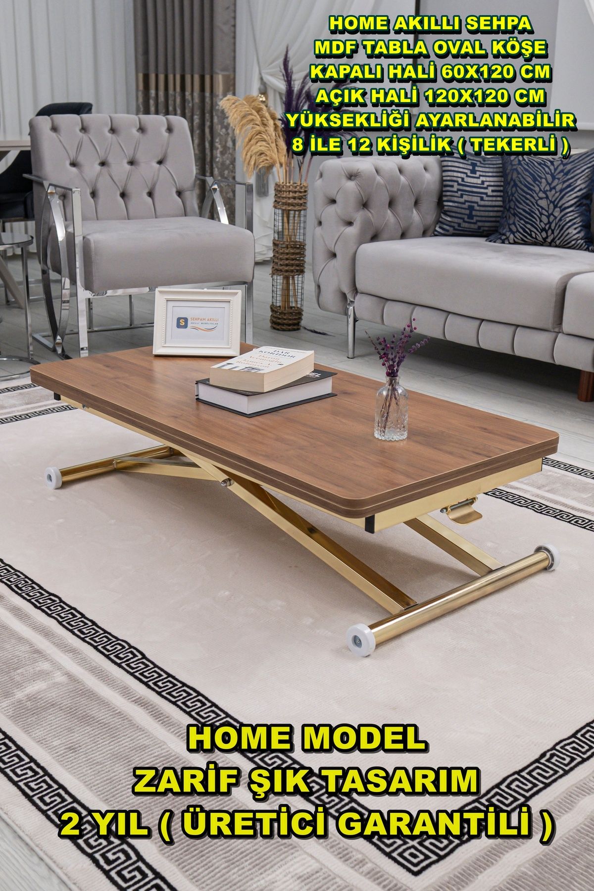 SEHPAM AKILLI Akıllı Sehpa Home Üst Tabla Mdf Alt Mekanizma Gold Kaplama