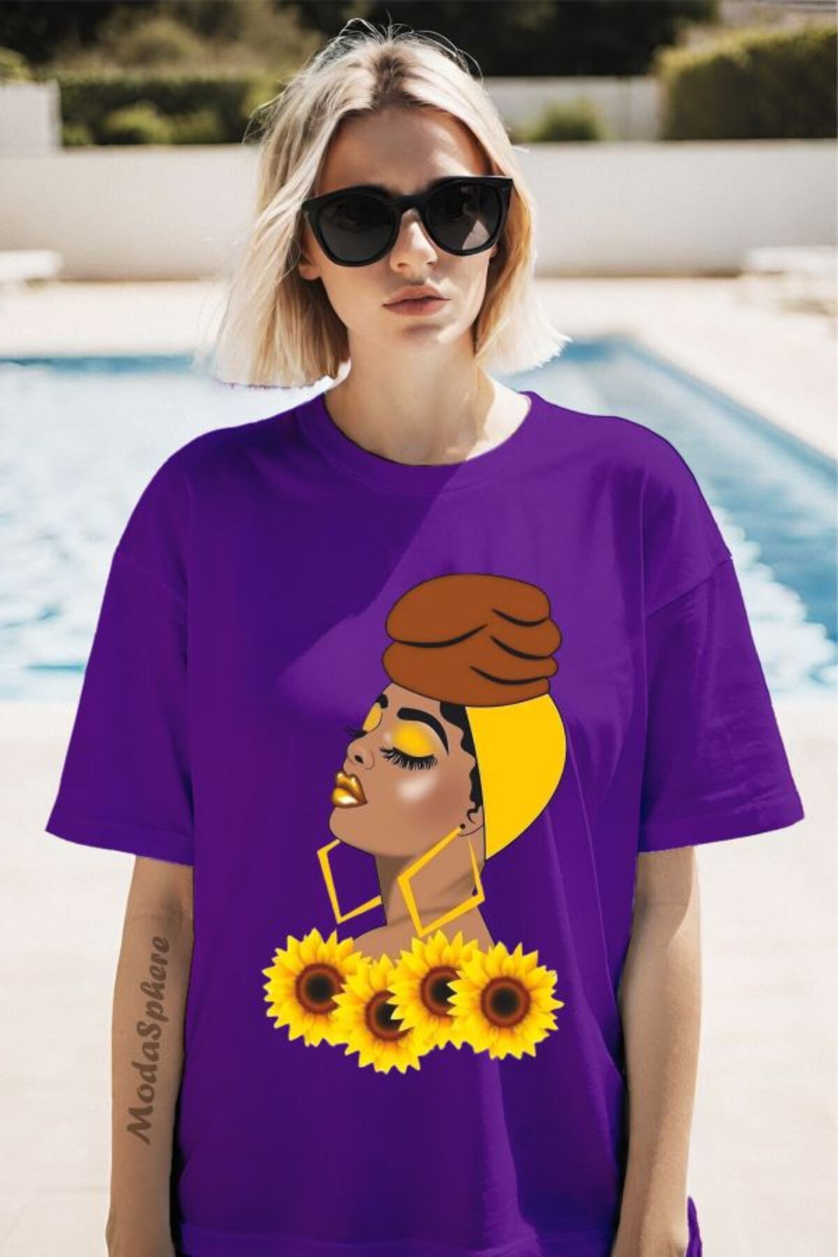 ModaSphere Bandanalı Kadın Baskılı Kısa Kollu Oversize Tişört