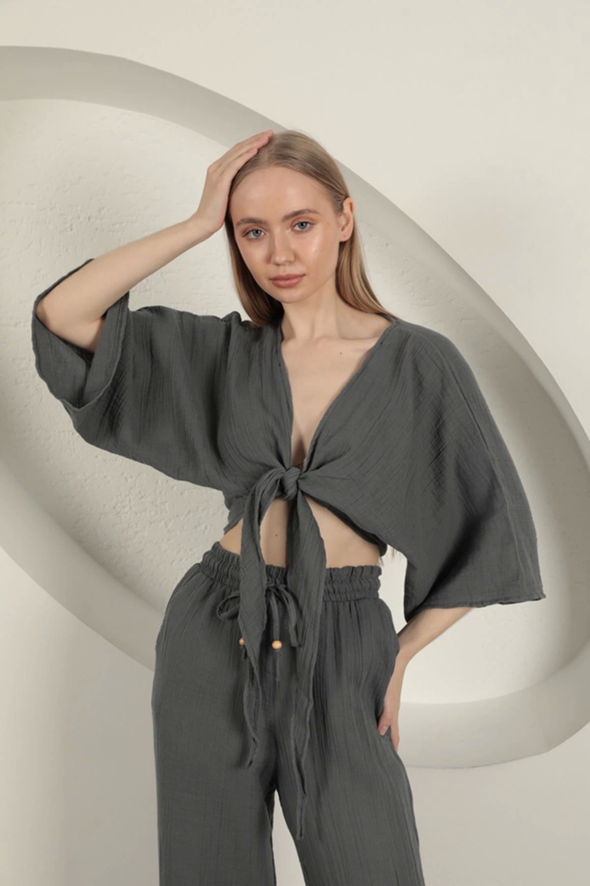 KEREM YAPI MARKET Müslin Kumaş Kimono-Antrasit