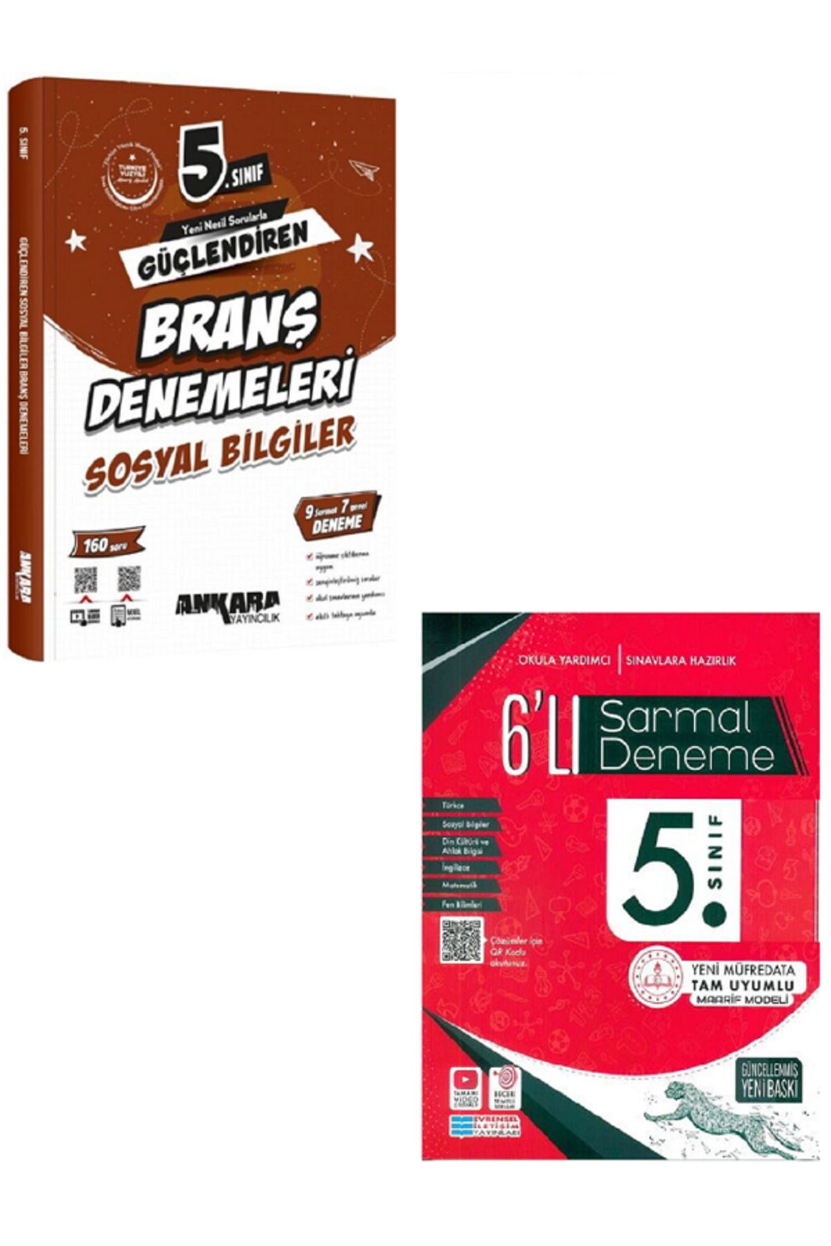 Evrensel İletişim Yayınları 5.Sınıf Ankara Güçlendiren Sosyal Bilgiler Branş Denemeleri + Evrensel 6'Lı Sarmal Deneme / 2 KİTAP