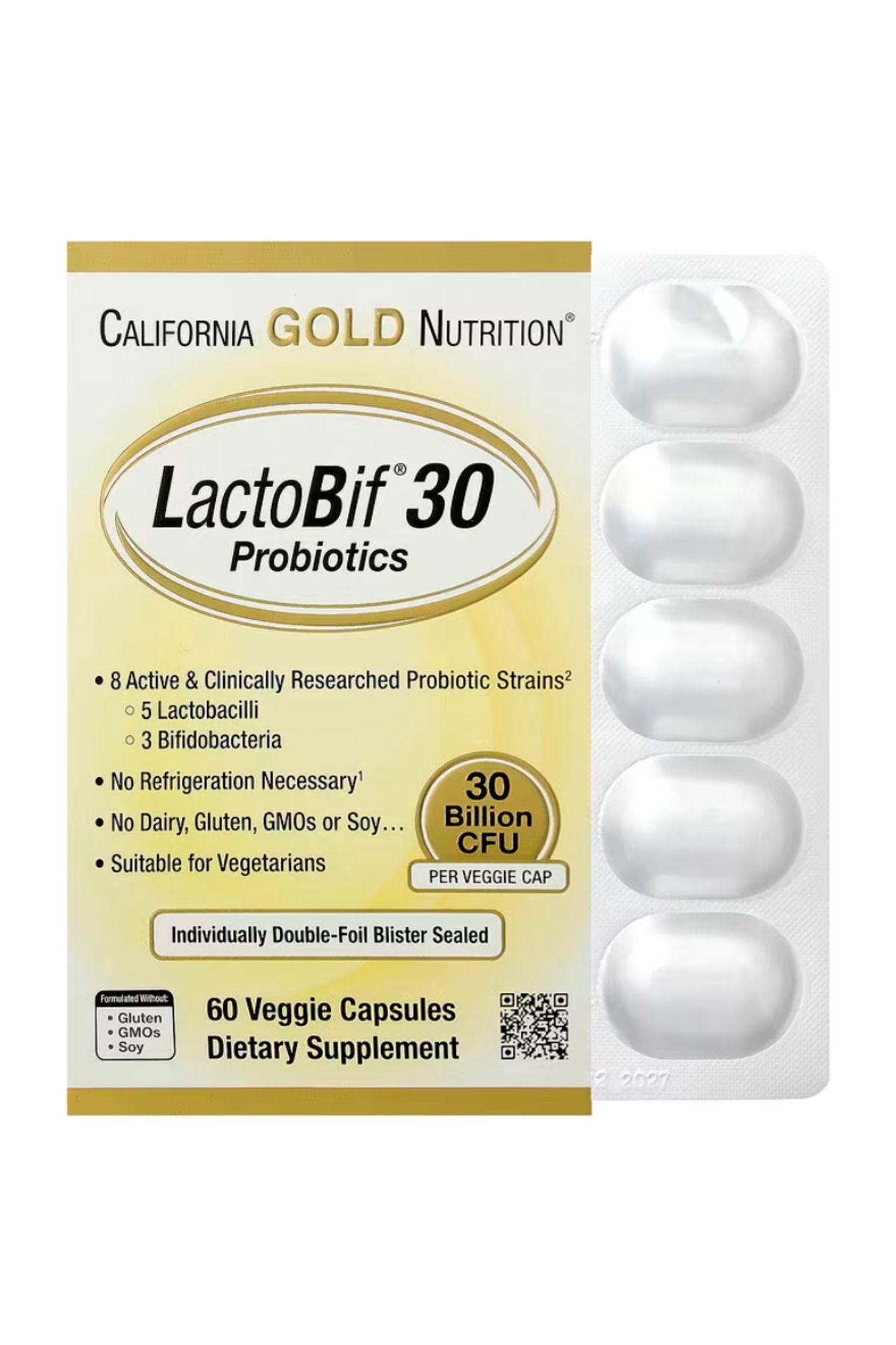 California Gold Nutrition , LactoBif 30 Probiotics, 30 Billion CFU, 60 Veggie Capsules