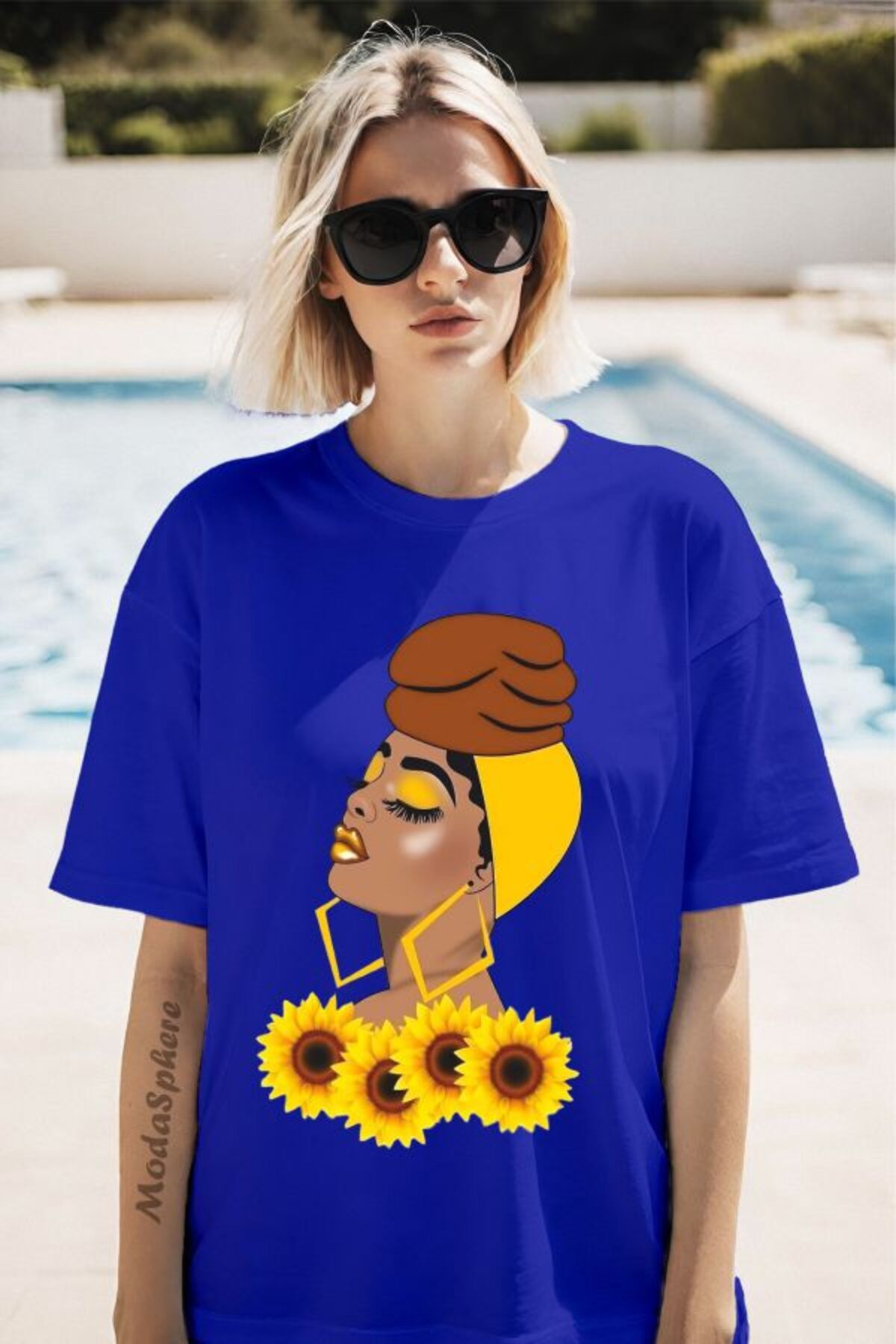 ModaSphere Bandanalı Kadın Baskılı Kısa Kollu Oversize Tişört