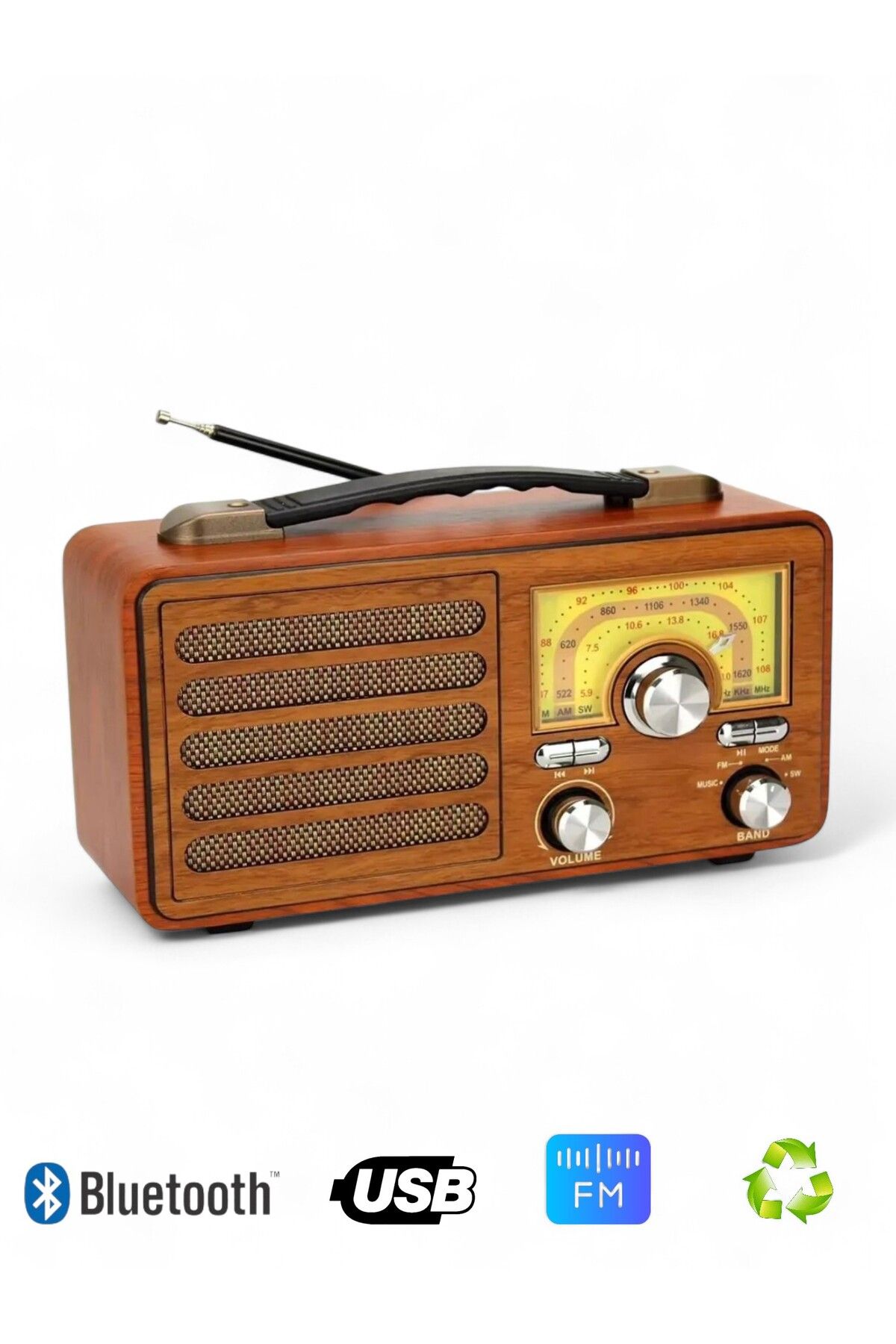 ROYALTREND Nostaljik Gerçek Ahşap Radyo,Şık Tasarım , Bluetooth Nostalji Radyo