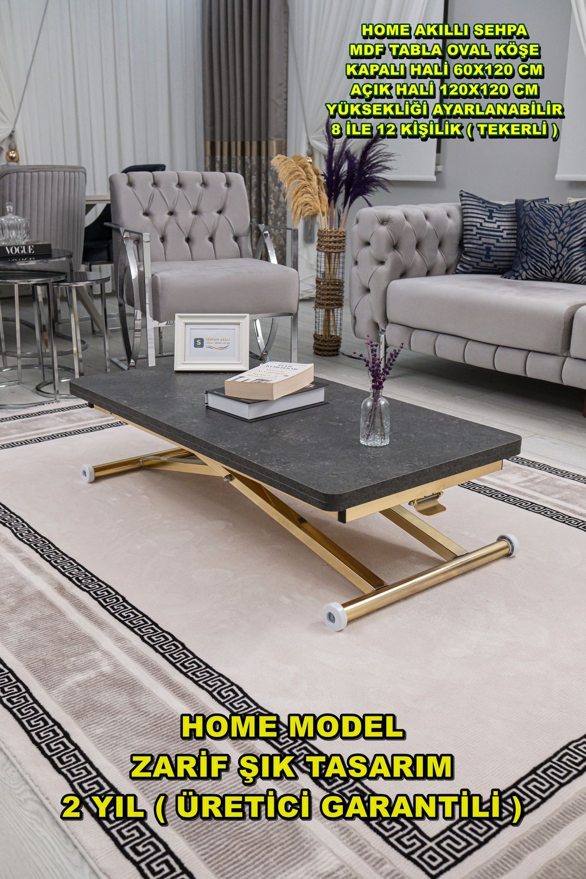 SEHPAM AKILLI Akıllı Sehpa Home Üst Tabla Mdf Alt Mekanizma Gold Kaplama