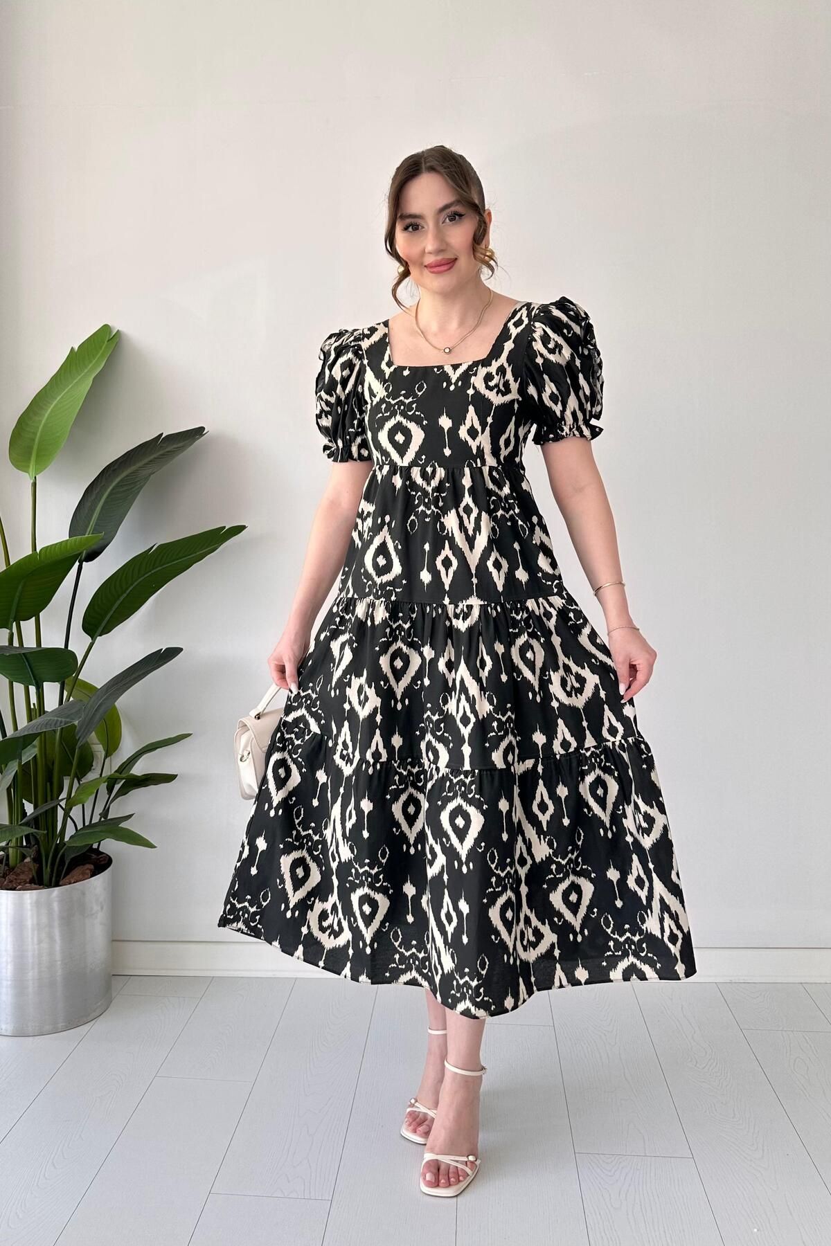 MaziButik Motif Poplin Elbise Siyah