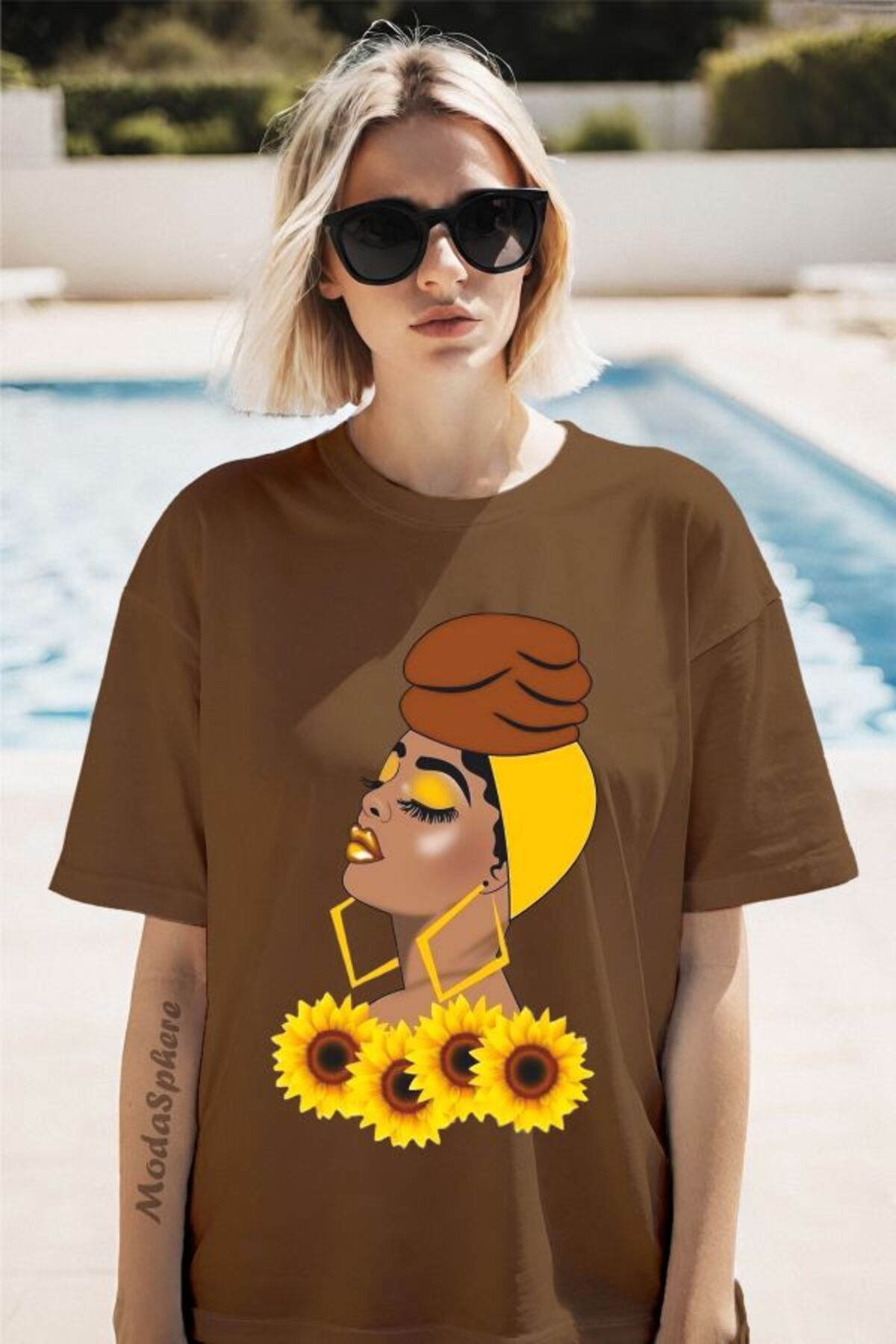 ModaSphere Bandanalı Kadın Baskılı Kısa Kollu Oversize Tişört