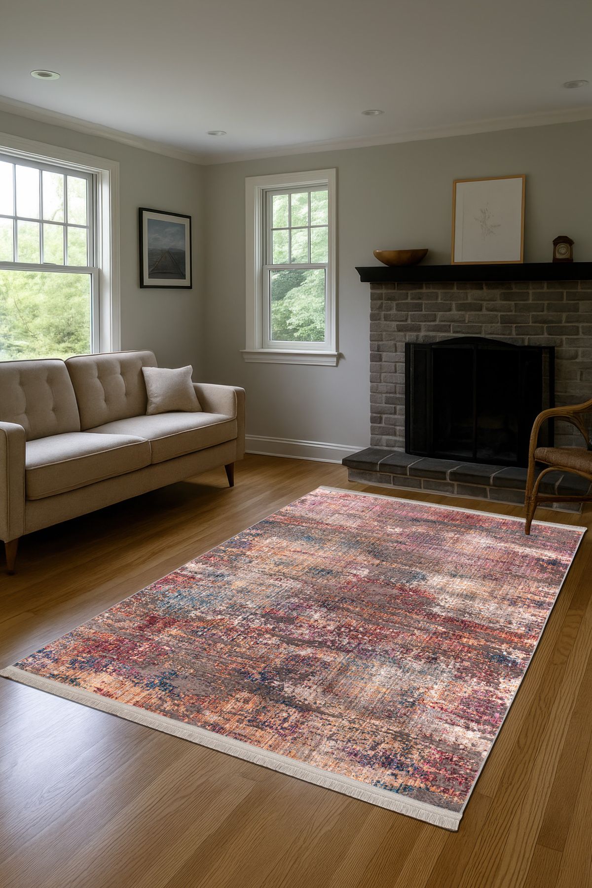 Massilia Home Sahra Halı Makinede Yıkanabilir Dokuma Şönil Kilim Etnik Eskitme Desen Vintage Ev Oda Halısı