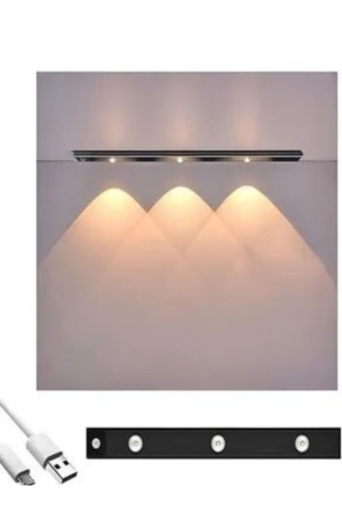MASELEKTROMARKET 3 Renk Mutfak Tezgah Altı Dekoratif Şarjlı Led Aydınlatma Armatür 40 Cm Otomatik Sensör