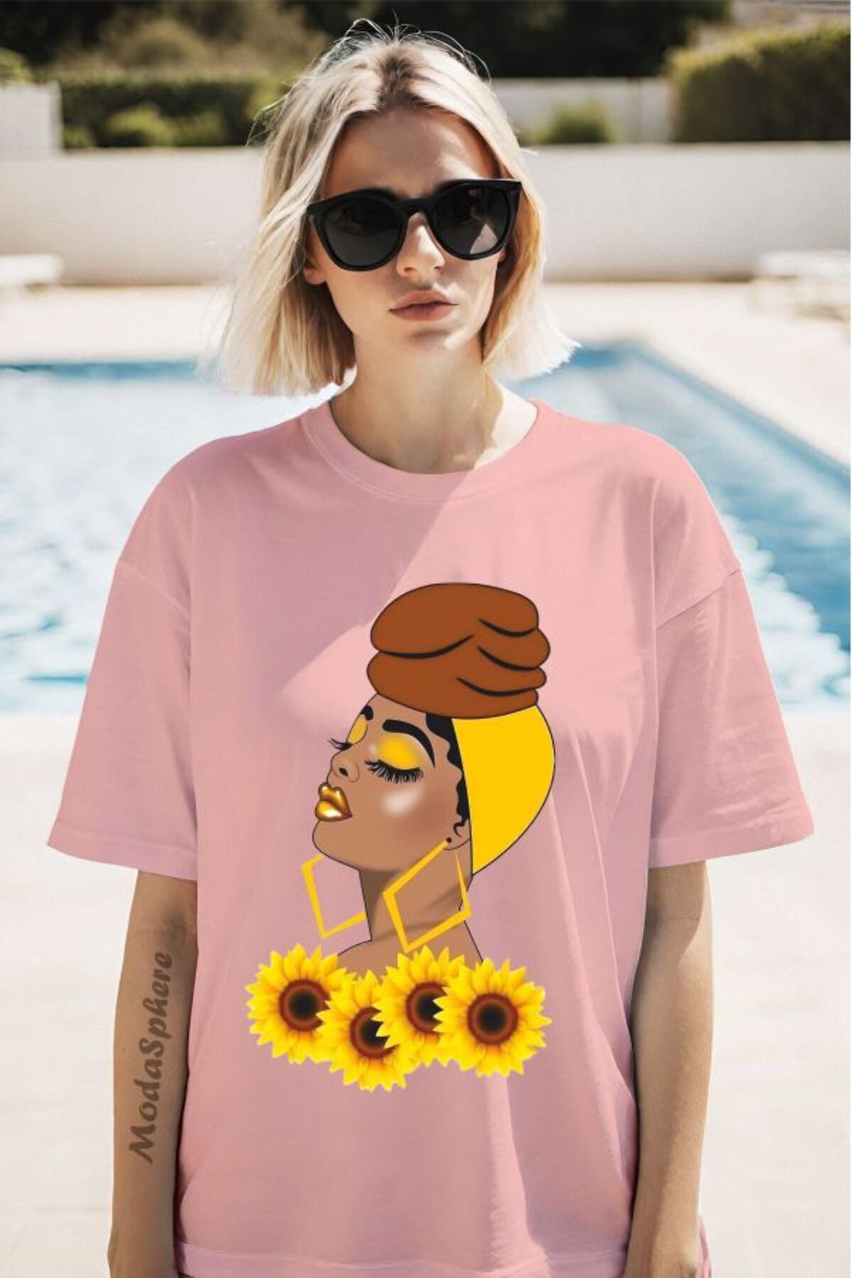 ModaSphere Bandanalı Kadın Baskılı Kısa Kollu Oversize Tişört