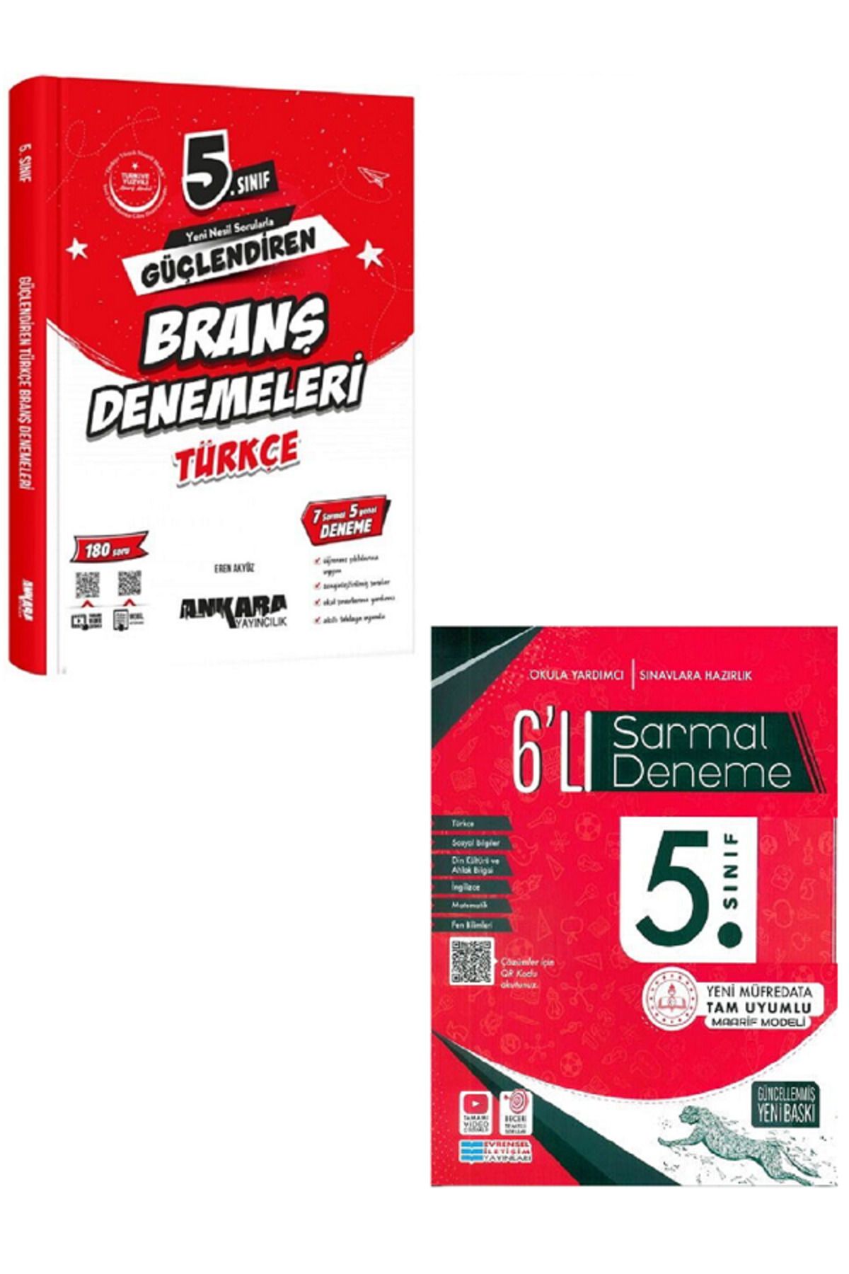 Evrensel İletişim Yayınları 5.Sınıf Ankara Güçlendiren TÜRKÇE Branş Denemeleri + Evrensel 6'Lı Sarmal Deneme / 2 KİTAP