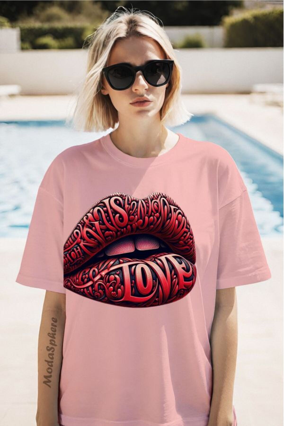 ModaSphere Red Love Baskılı Unisex Oversize Tişört