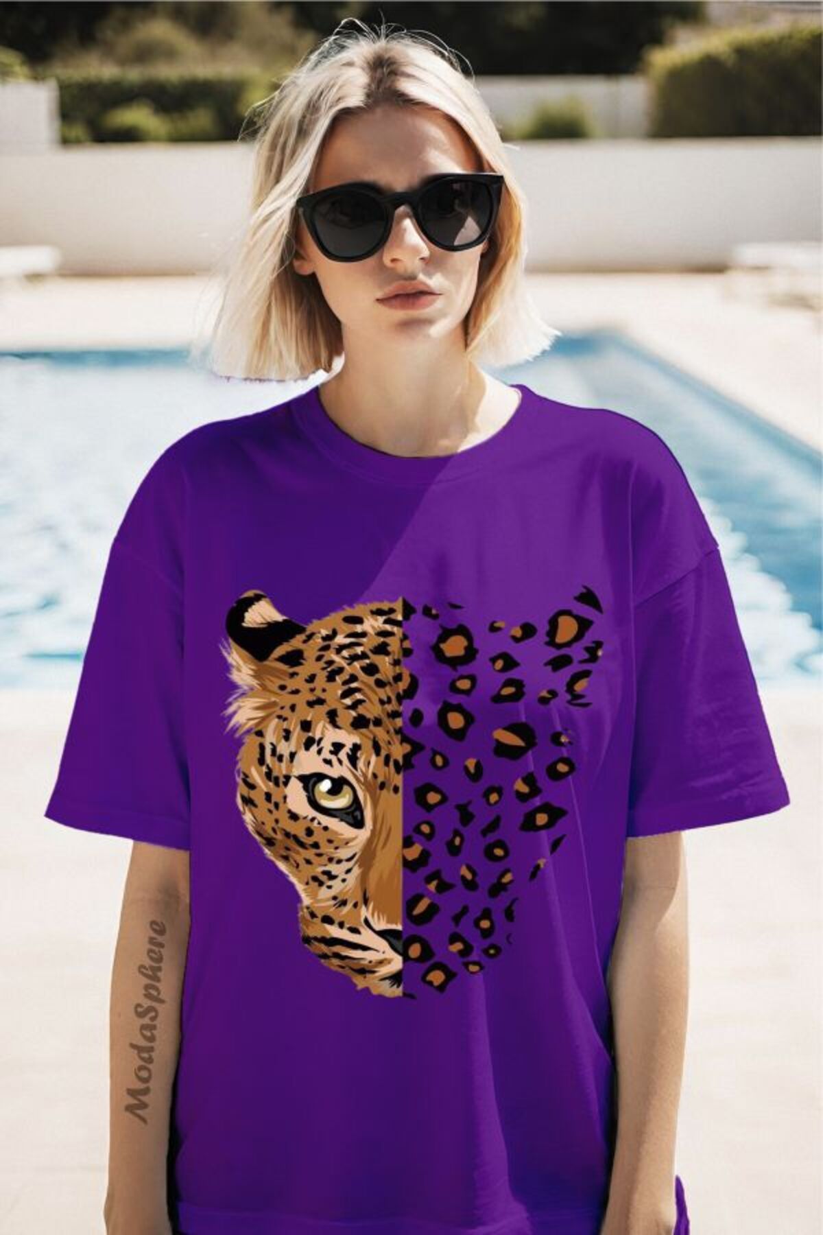 ModaSphere Leopar Baskılı Unisex Oversize Tişört