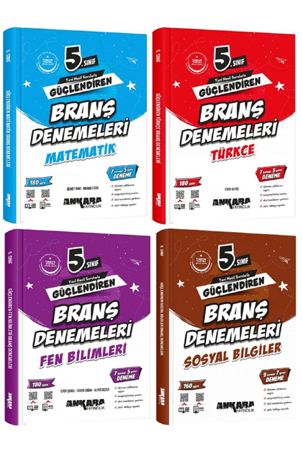 Evrensel İletişim Yayınları 5.Sınıf Ankara Güçlendiren Matematik+ Türkçe + Fen + Sosyal Branş Denemeleri / YENİİ - 4 KİTAP