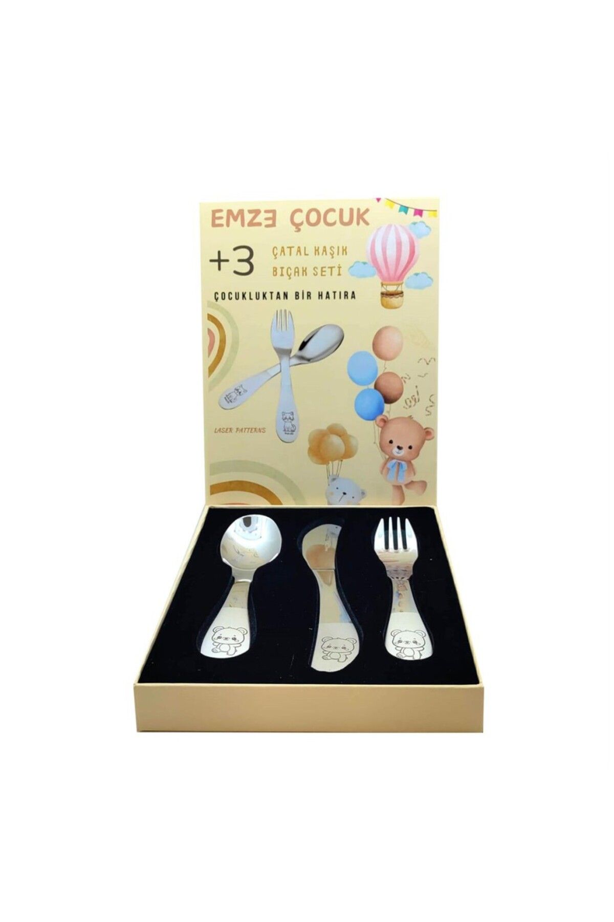 emze çocuk Paslanmaz Çelik Kutulu Çocuk Çatal Kaşık Bıçak Seti Ayıcık Desenli