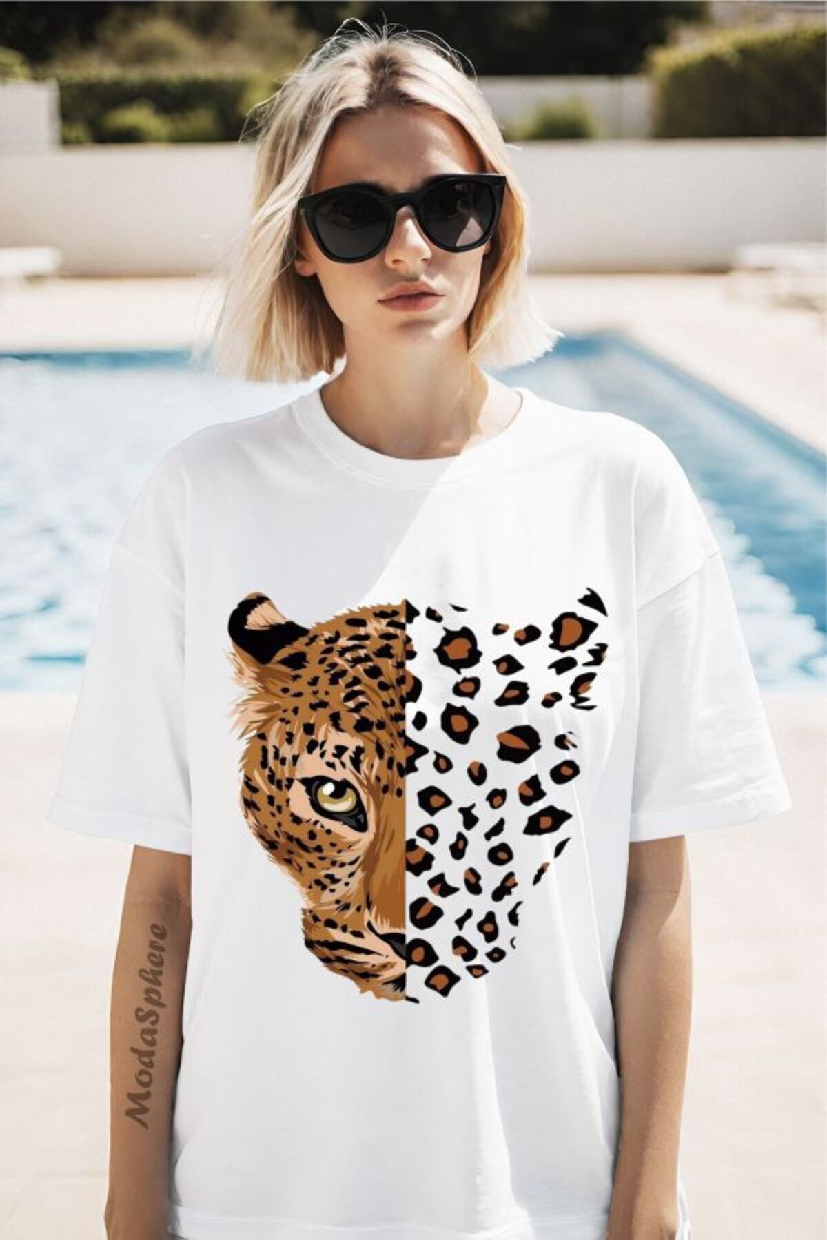 ModaSphere Leopar Baskılı Unisex Oversize Tişört