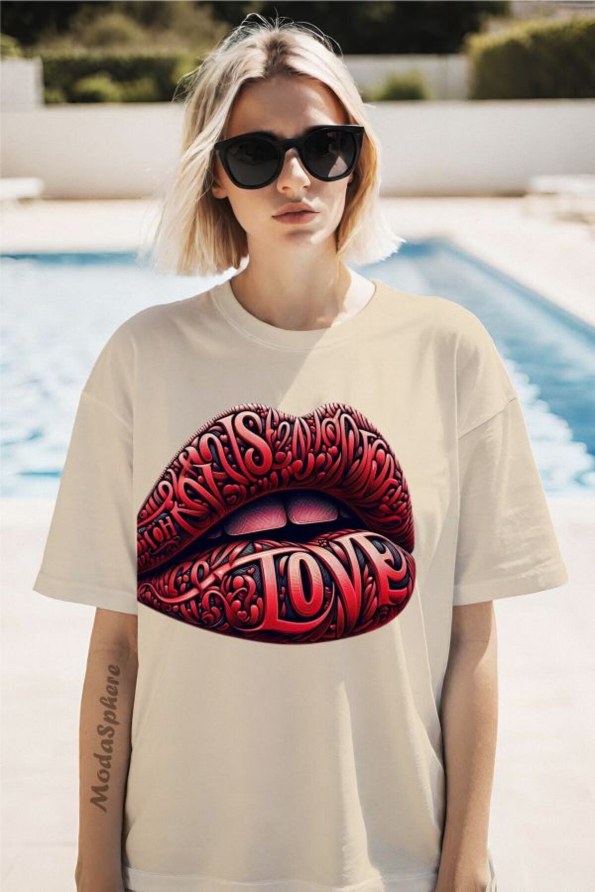 ModaSphere Red Love Baskılı Unisex Oversize Tişört