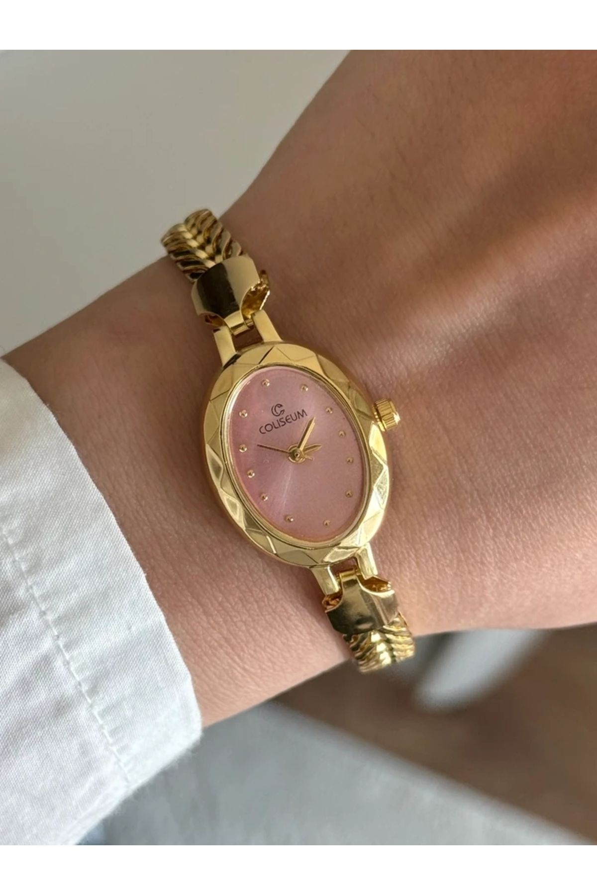 RoseandRoses Lenna Örgü Zincir Kordon Minimal Kadın Kol Saati Gold (Pembe Kadran)