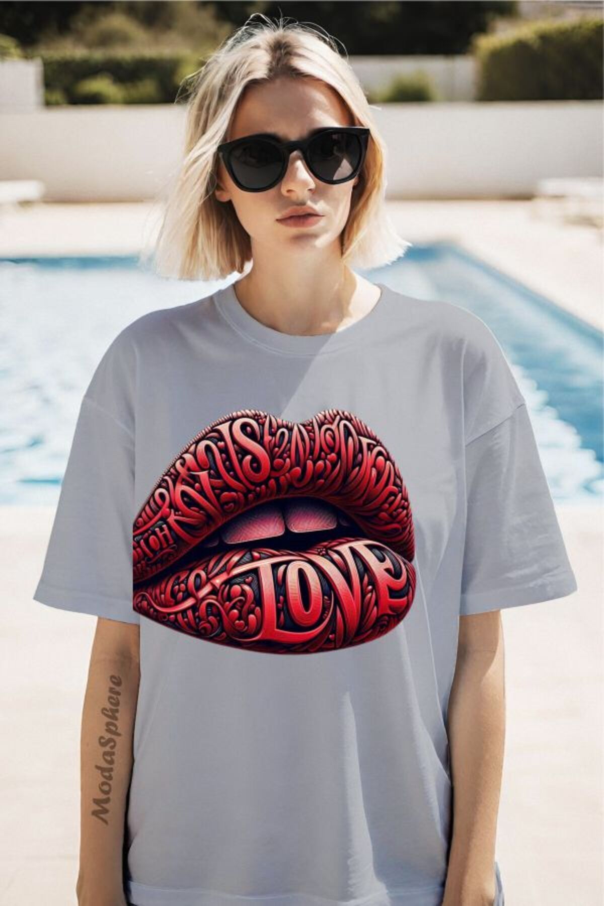 ModaSphere Red Love Baskılı Unisex Oversize Tişört