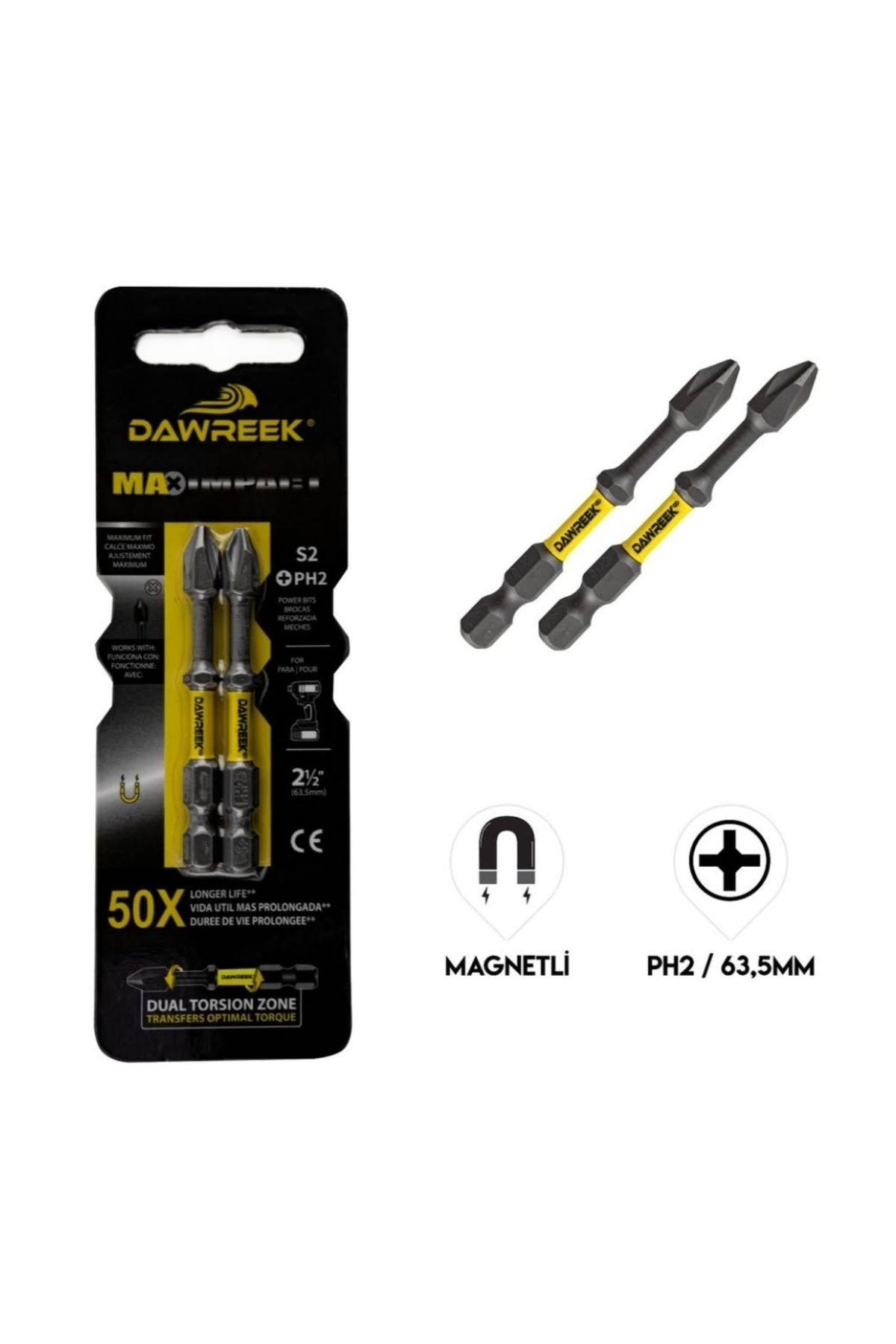 Dawreek YILDIZ BİST UÇ PH2 63.5MM 2 Lİ