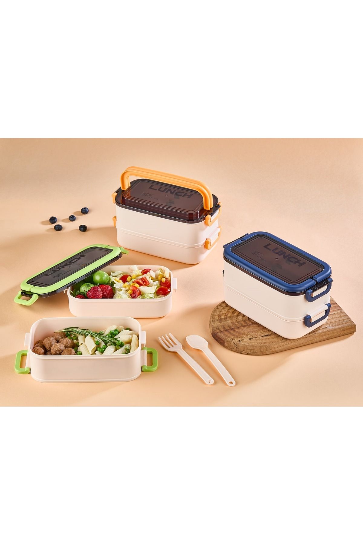 HOMEU 2Katlı Taşınabilir Yemek Kabı Lunch Box Beslenme Kutusu Saklama Kabı Çatal Kaşıklı Sefer Tası 1800ml