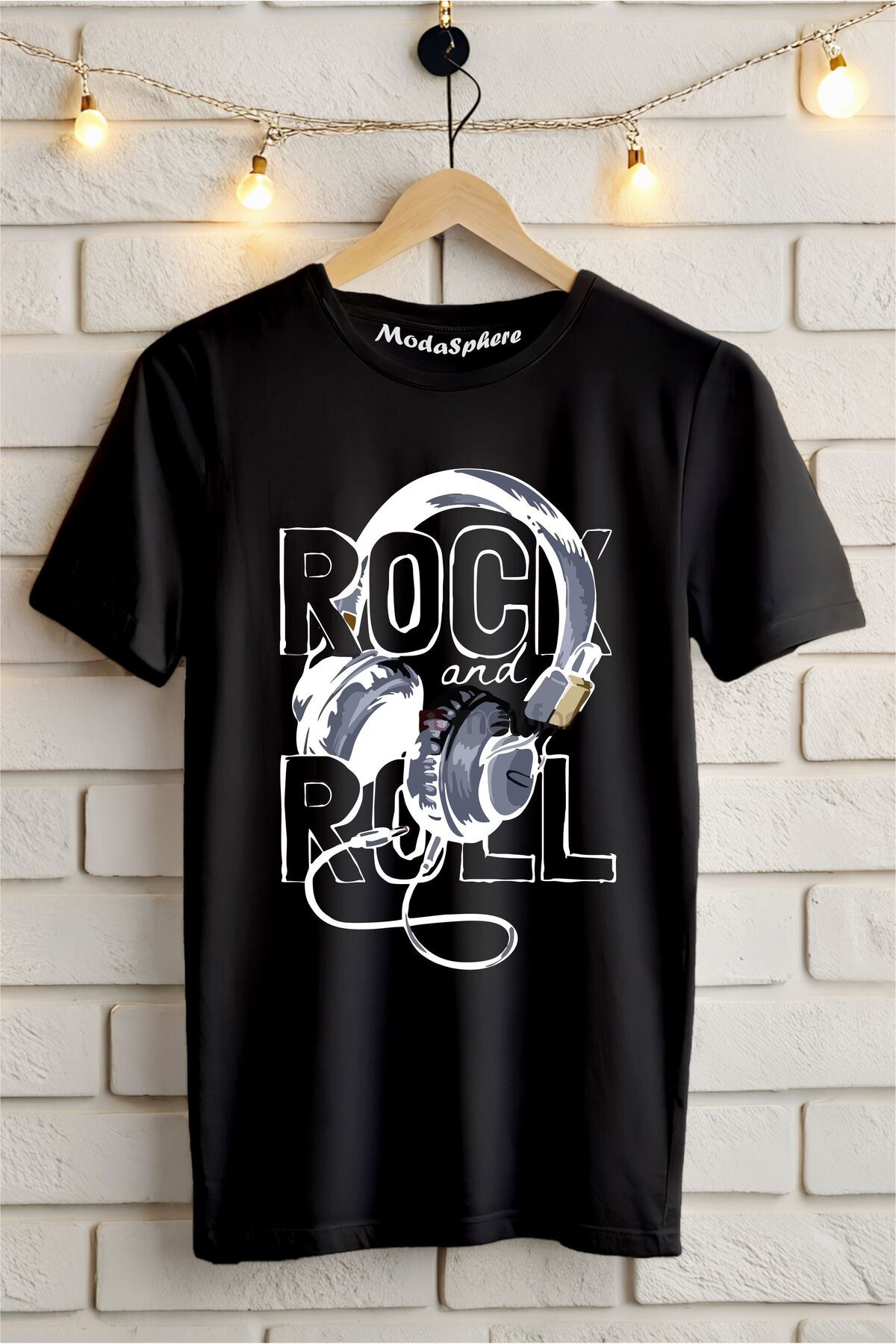 ModaSphere Rock and Roll Baskılı Unisex Tişört