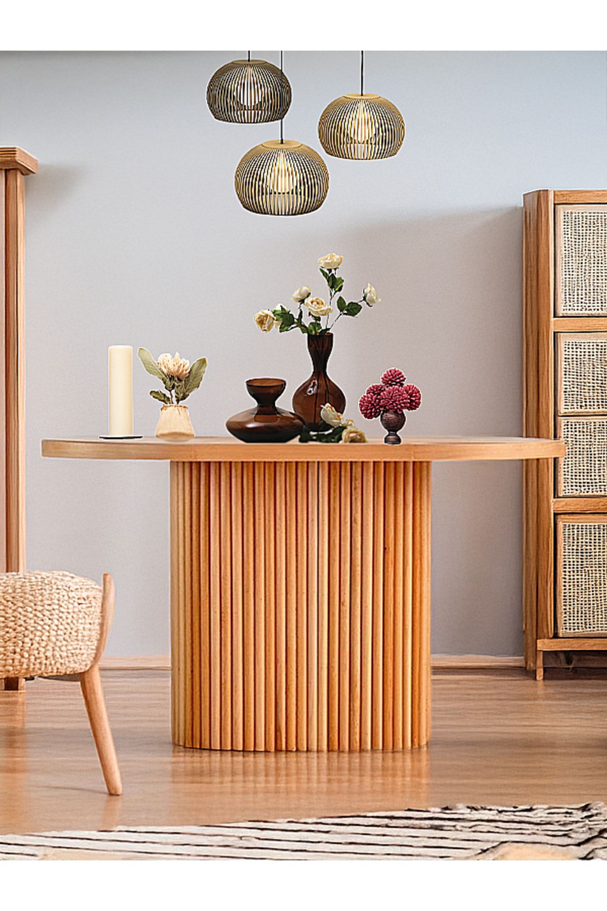 Gazzini Furniture Orion Oval Natural Ahşap Bohem Masa 80x130