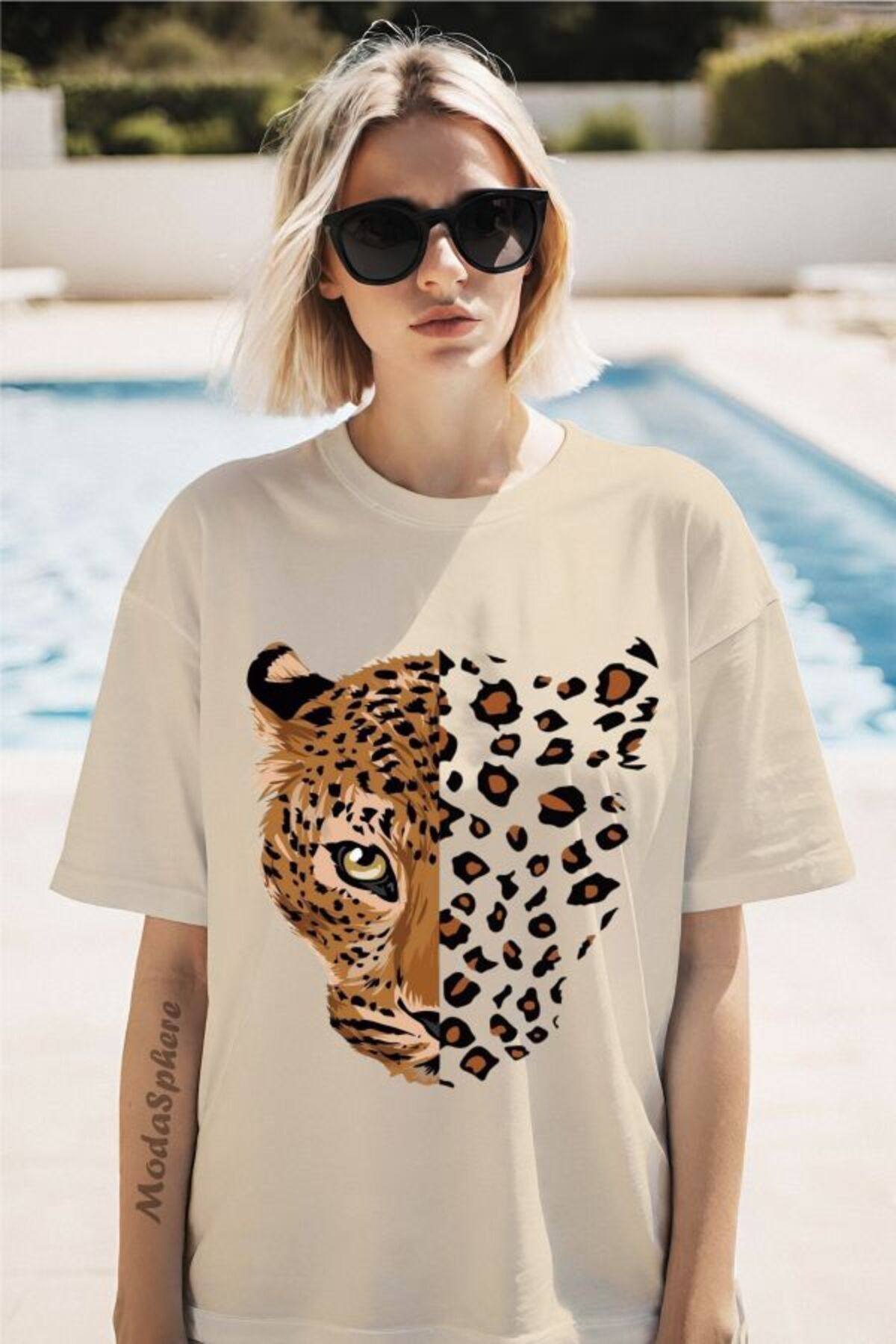 ModaSphere Leopar Baskılı Unisex Oversize Tişört