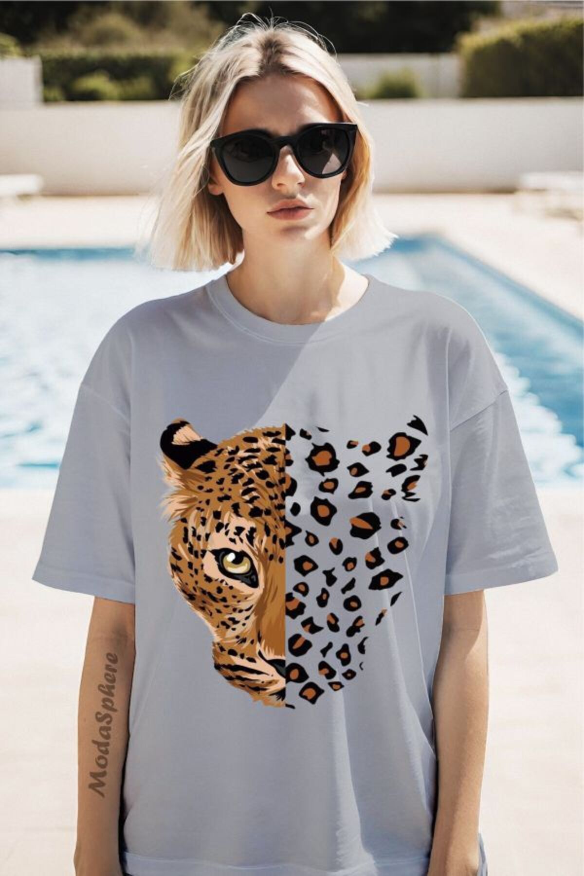 ModaSphere Leopar Baskılı Unisex Oversize Tişört