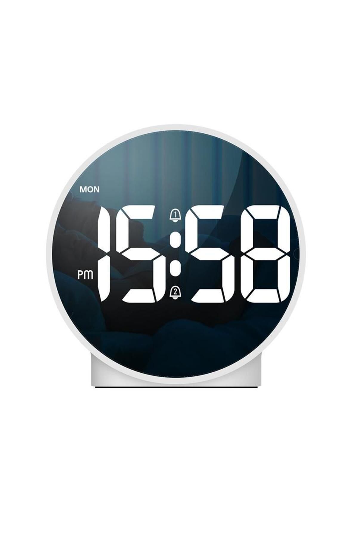 Elioure Modern LED dokunmatik masa saati, çift alarm, şık tasarım, beyaz renk