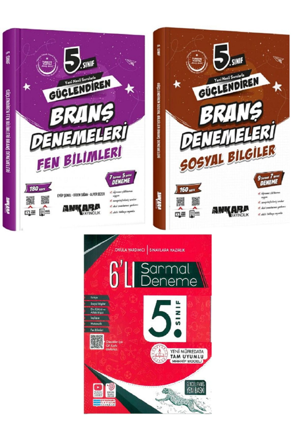 Evrensel İletişim Yayınları 5.Sınıf Ankara Güçlendiren Fen Bilimleri + Sosyal Branş Denemeleri + 6'Lı Sarmal Deneme / 3 KİTAP