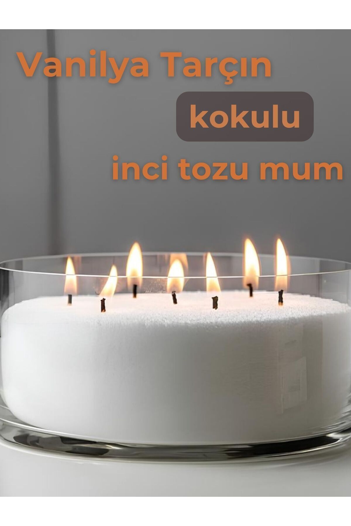 DEKORANLA Vanilya ve tarçın kokulu, inci tozlu, fitilli sonsuzluk mum, 250 gr.