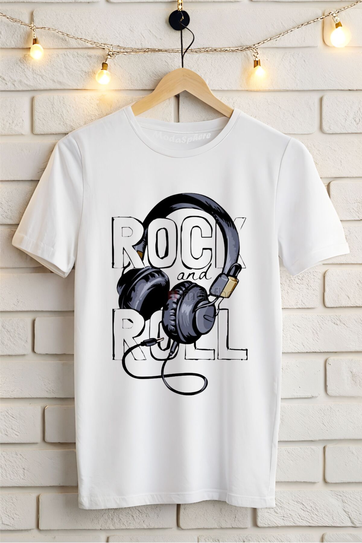 ModaSphere Rock and Roll Baskılı Unisex Tişört