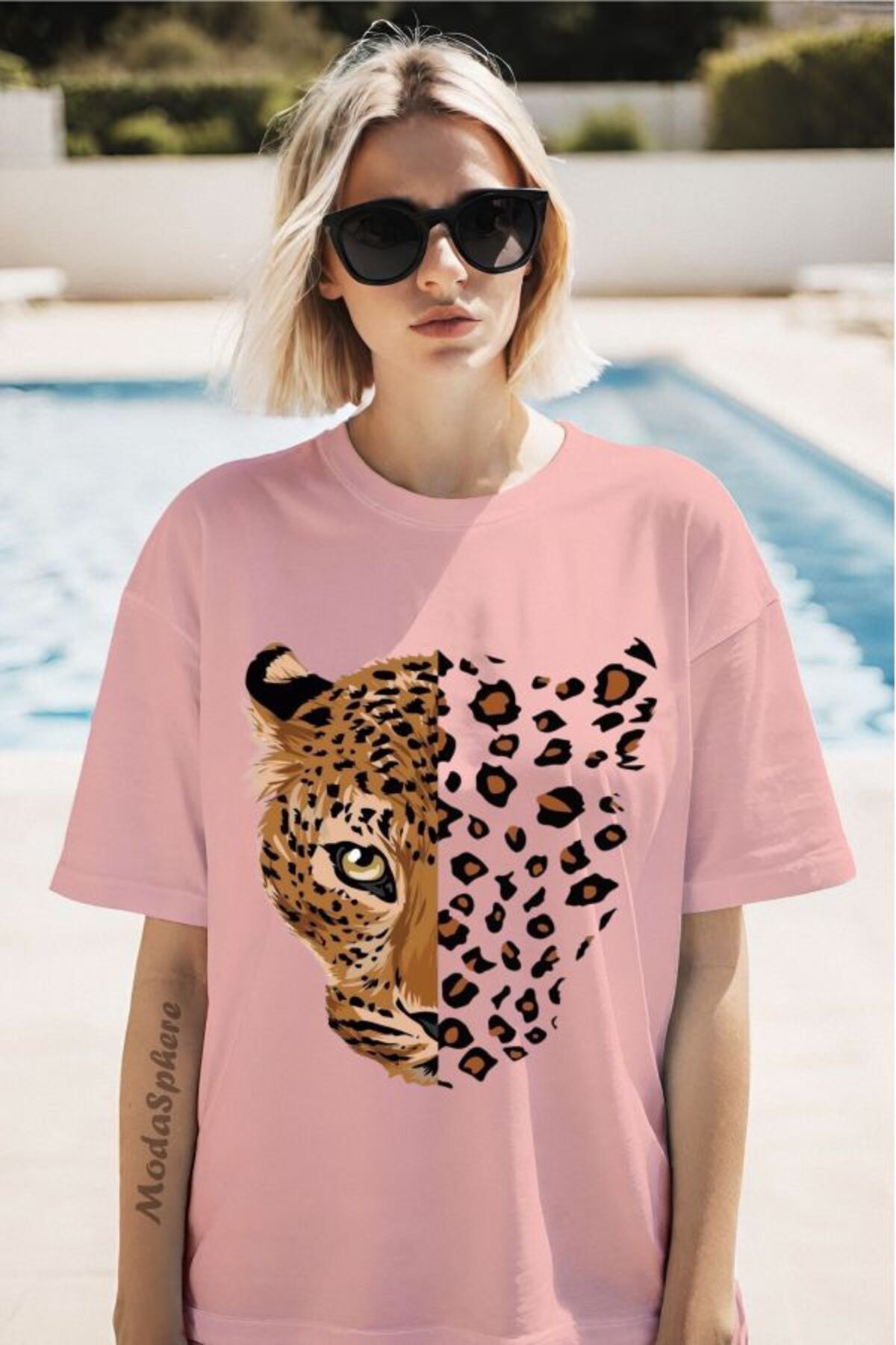 ModaSphere Leopar Baskılı Unisex Oversize Tişört