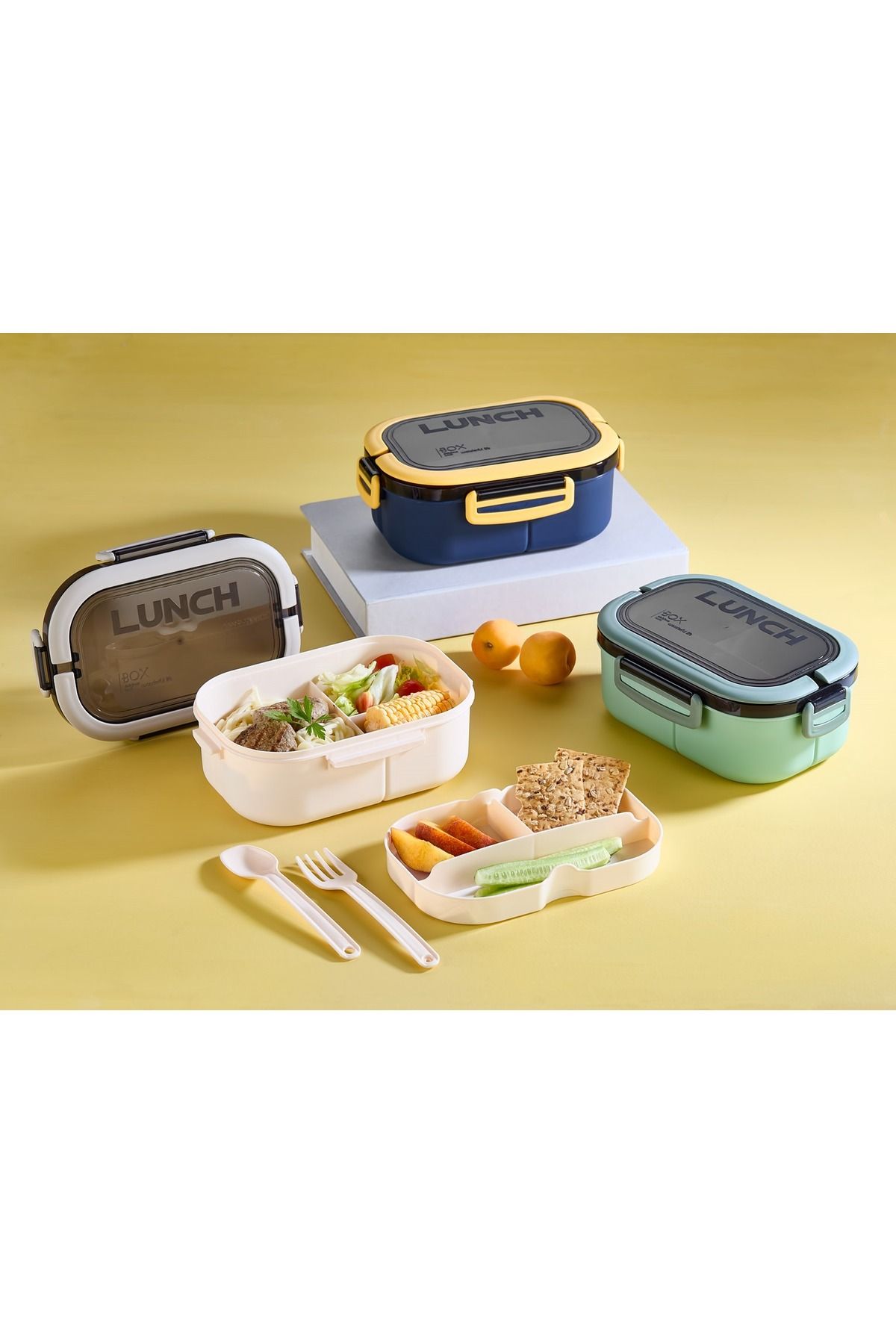 HOMEU Taşınabilir Yemek Kabı Lunch Box Diyet Beslenme Kutusu Saklama Kabı Çatal Kaşıklı Sefer Tası 1200ml