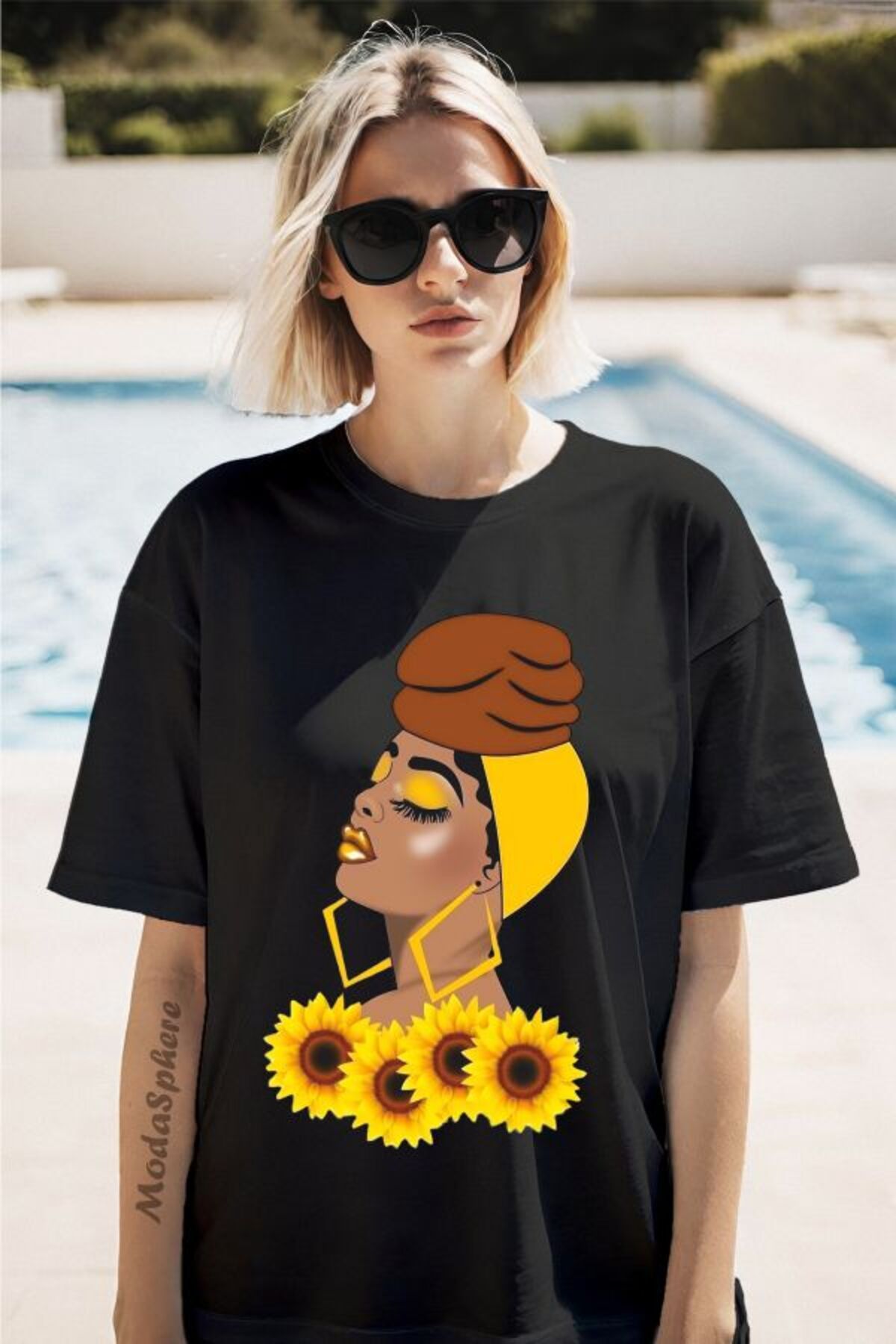 ModaSphere Bandanalı Kadın Baskılı Kısa Kollu Oversize Tişört
