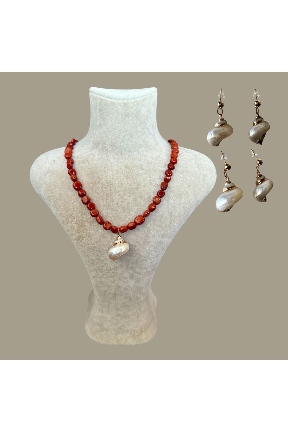 ZİDE AKSESUAR Mercan kolye ve küpe set